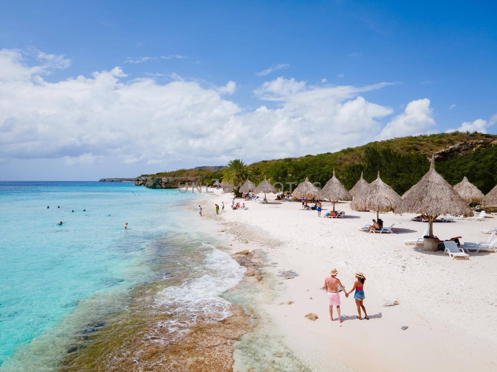  Cas Abou Beach on the caribbean island of Curacao, Playa Cas Abou in Curacao Caribbean tropical white beach with blue ocean