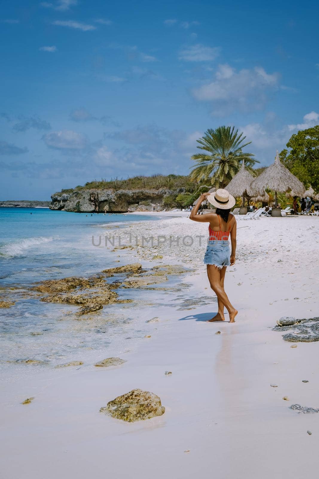  Cas Abou Beach on the caribbean island of Curacao, Playa Cas Abou in Curacao Caribbean tropical white beach with blue ocean