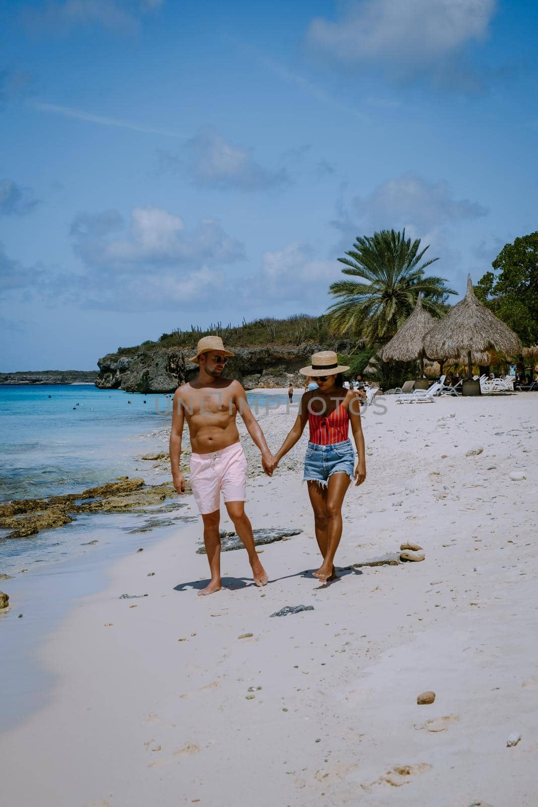  Cas Abou Beach on the caribbean island of Curacao, Playa Cas Abou in Curacao Caribbean tropical white beach with blue ocean