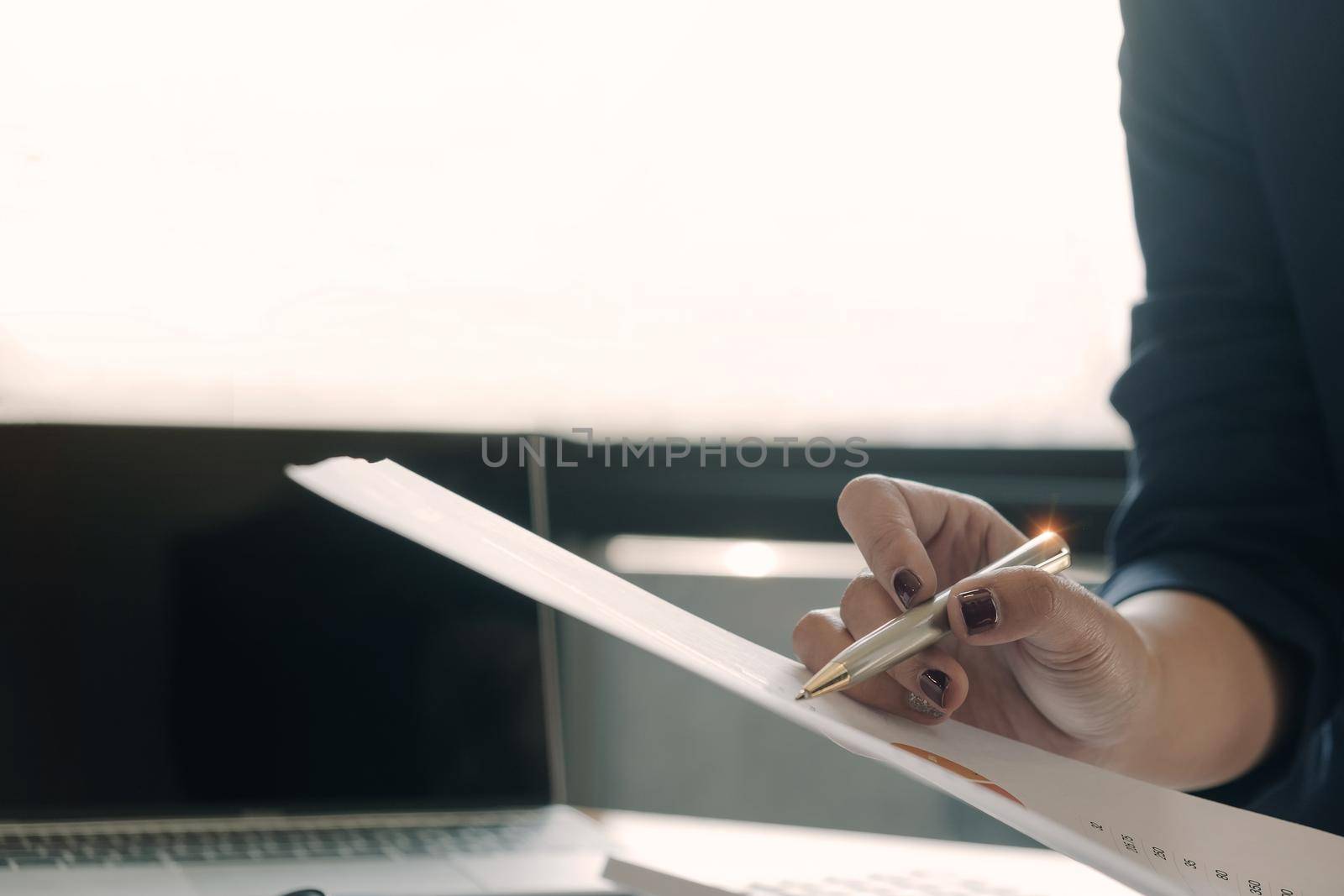 Close up view of bookkeeper or financial inspector hands making report, calculating or checking balance. Home finances, investment, economy, saving money or insurance concept
