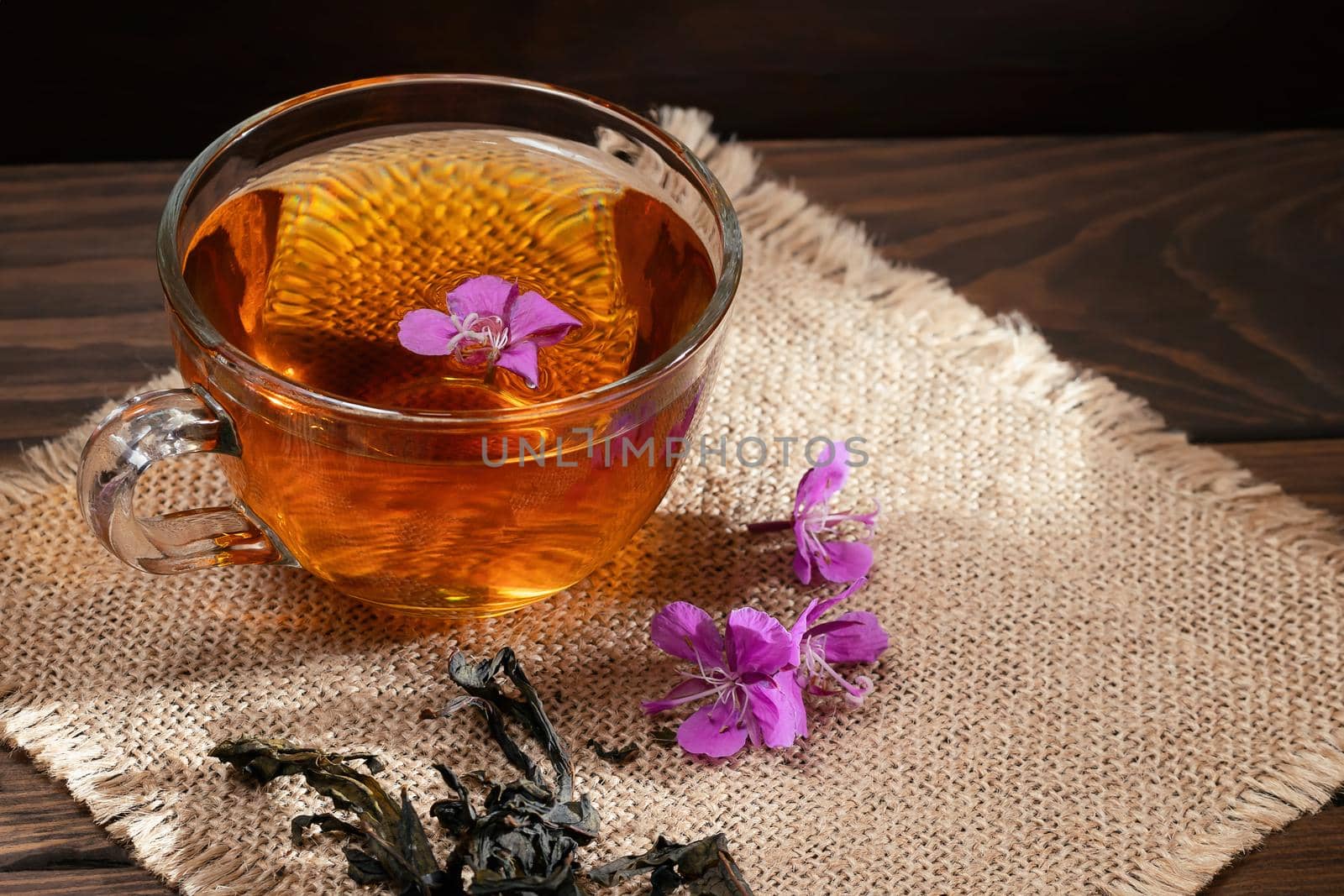 Herbal tea made from fireweed known as blooming sally in cup by galsand