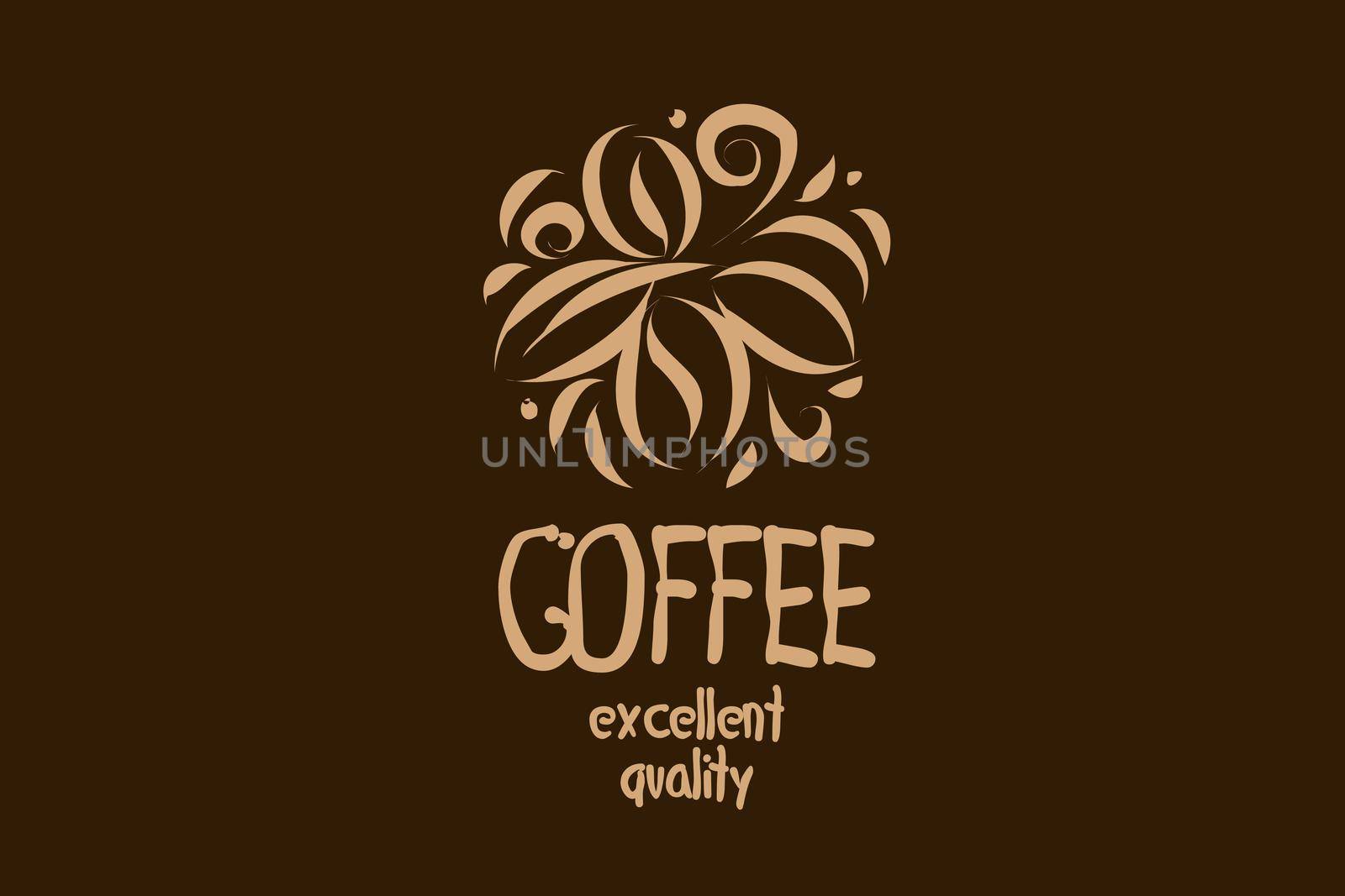 Vector logo with coffee beans drawn on a dark background.