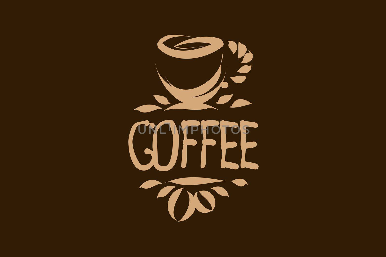 Vector logo with a drawn coffee cup on a dark background.
