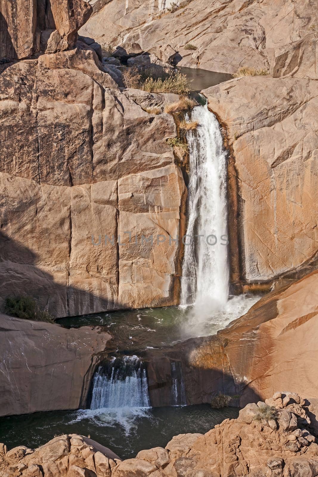 A short walk down the Arrow Point Trail,  from the well known Augrabies Falls the is the gentler Twin Falls in a side-stream  of the Orange River.