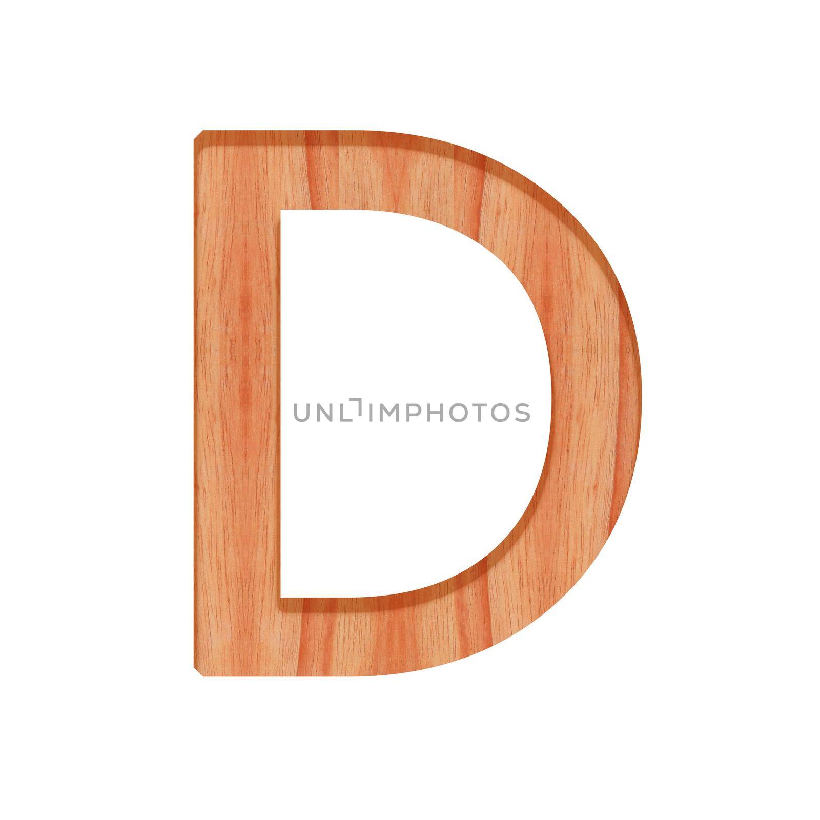 wooden vintage alphabet letter pattern beautiful 3d isolated on white background, capital letter D by pramot