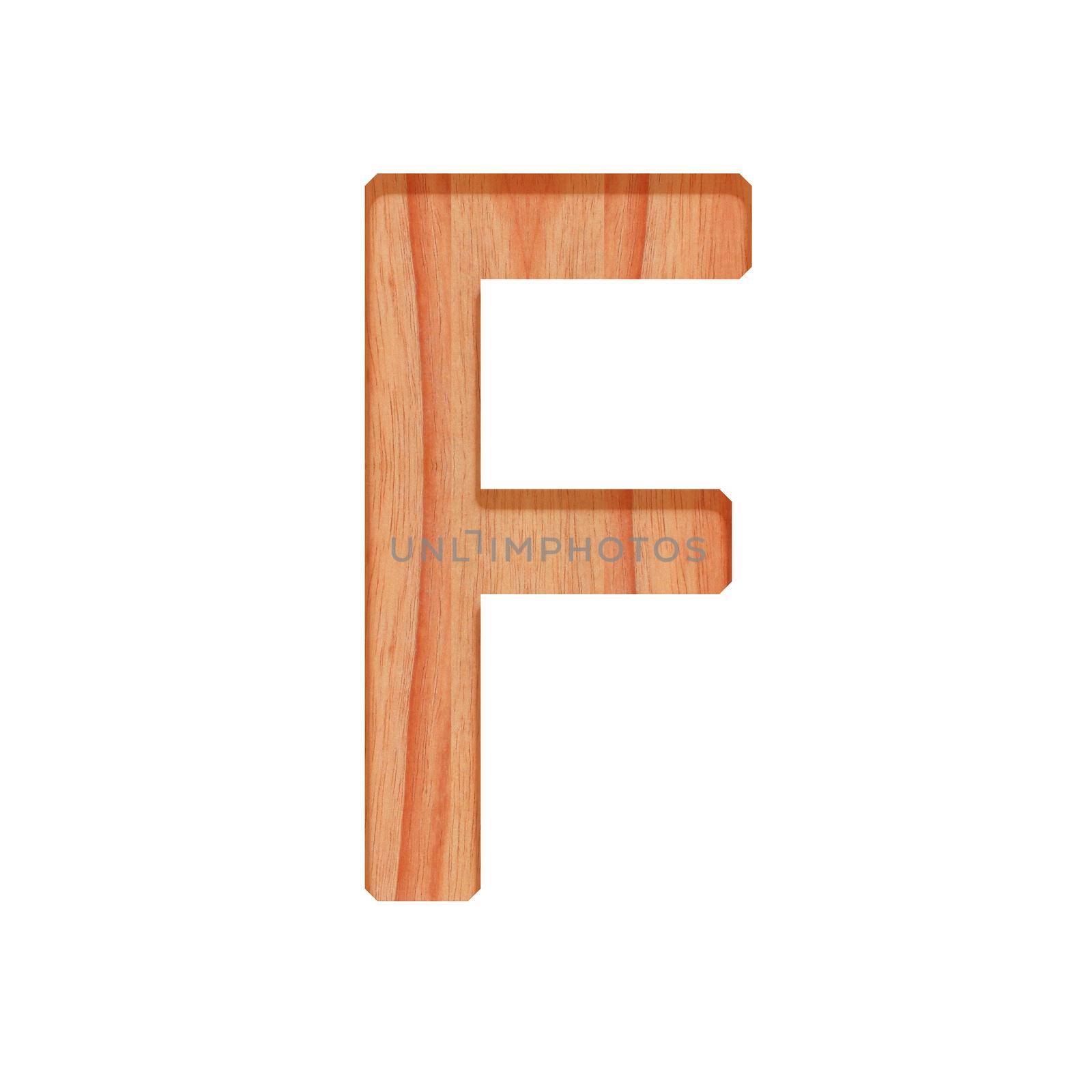 wooden vintage alphabet letter pattern beautiful 3d isolated on white background, capital letter F