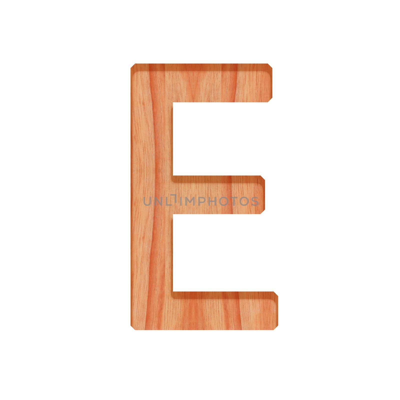 wooden vintage alphabet letter pattern beautiful 3d isolated on white background, capital letter E by pramot