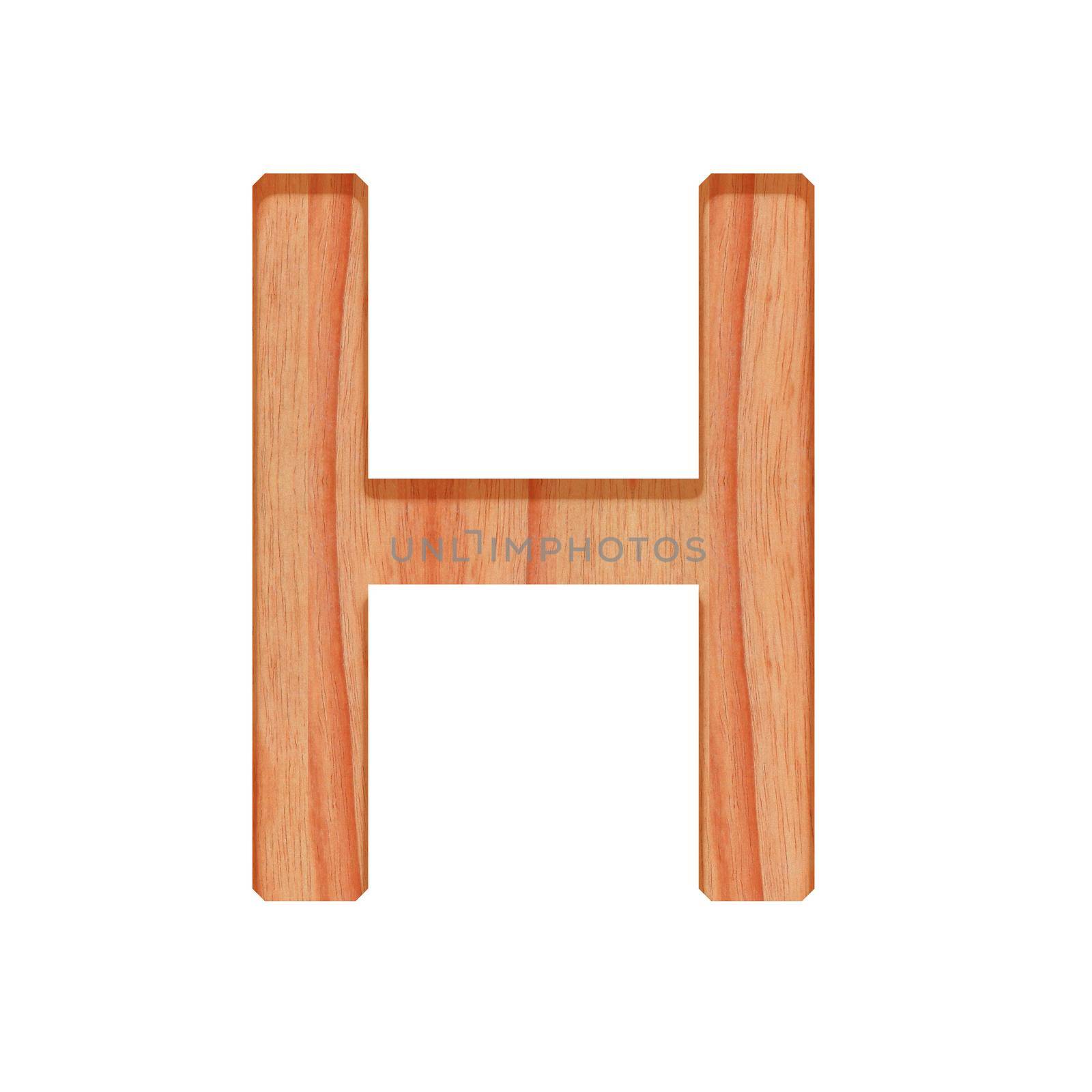 wooden vintage alphabet letter pattern beautiful 3d isolated on white background, capital letter H