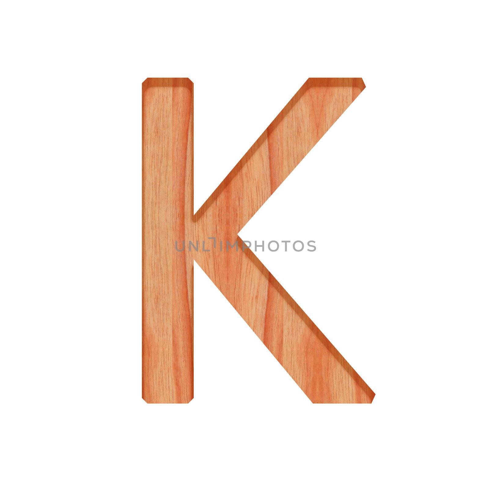 wooden vintage alphabet letter pattern beautiful 3d isolated on white background, capital letter K by pramot