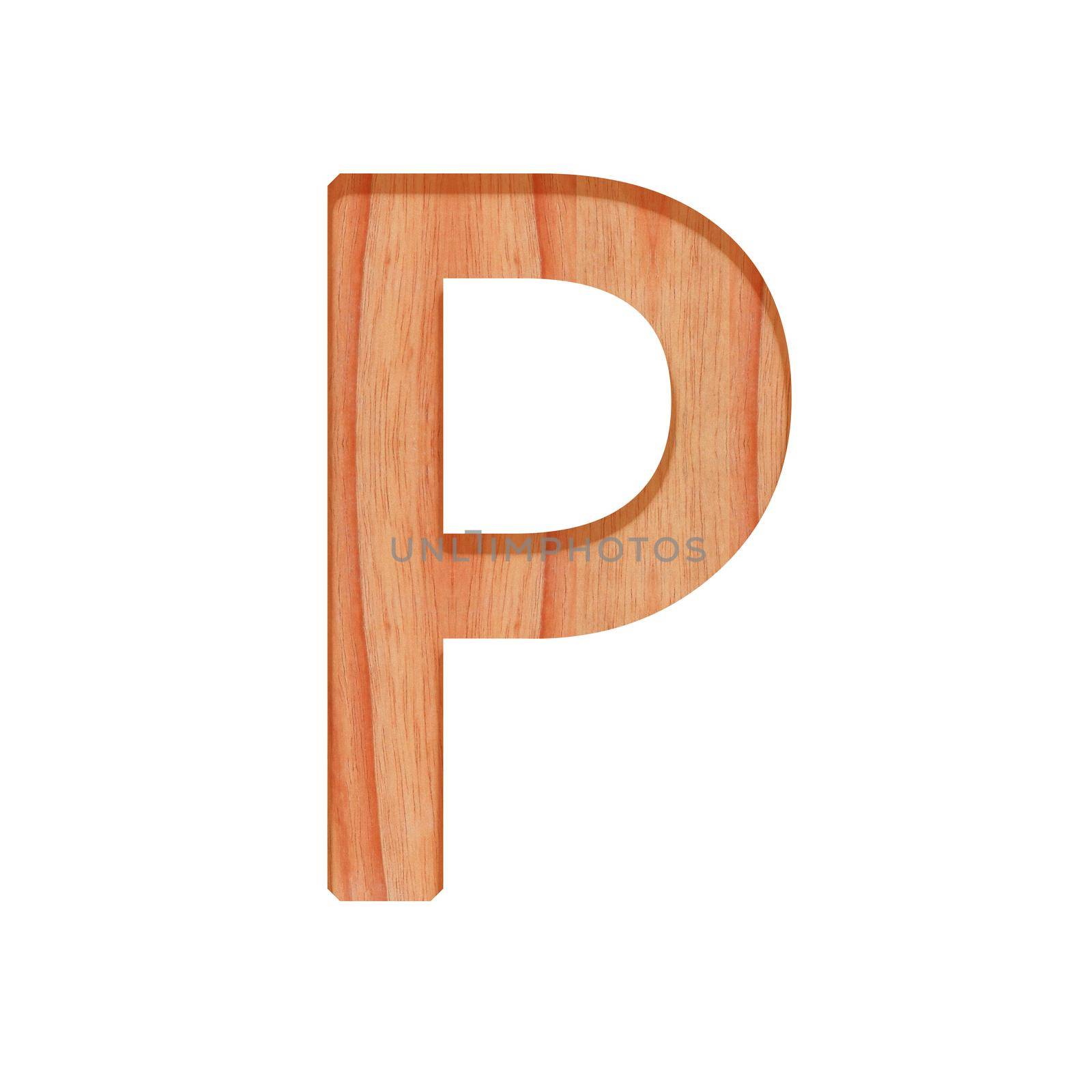 wooden letter pattern beautiful 3d isolated on white background, design alphabet P