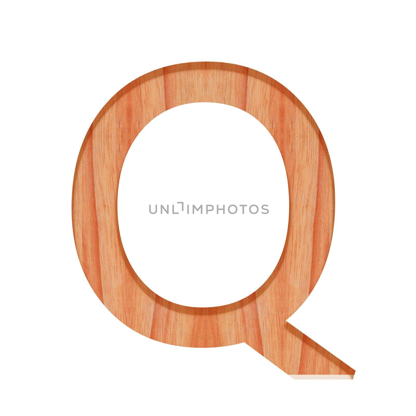 wooden letter pattern beautiful 3d isolated on white background, design alphabet Q by pramot
