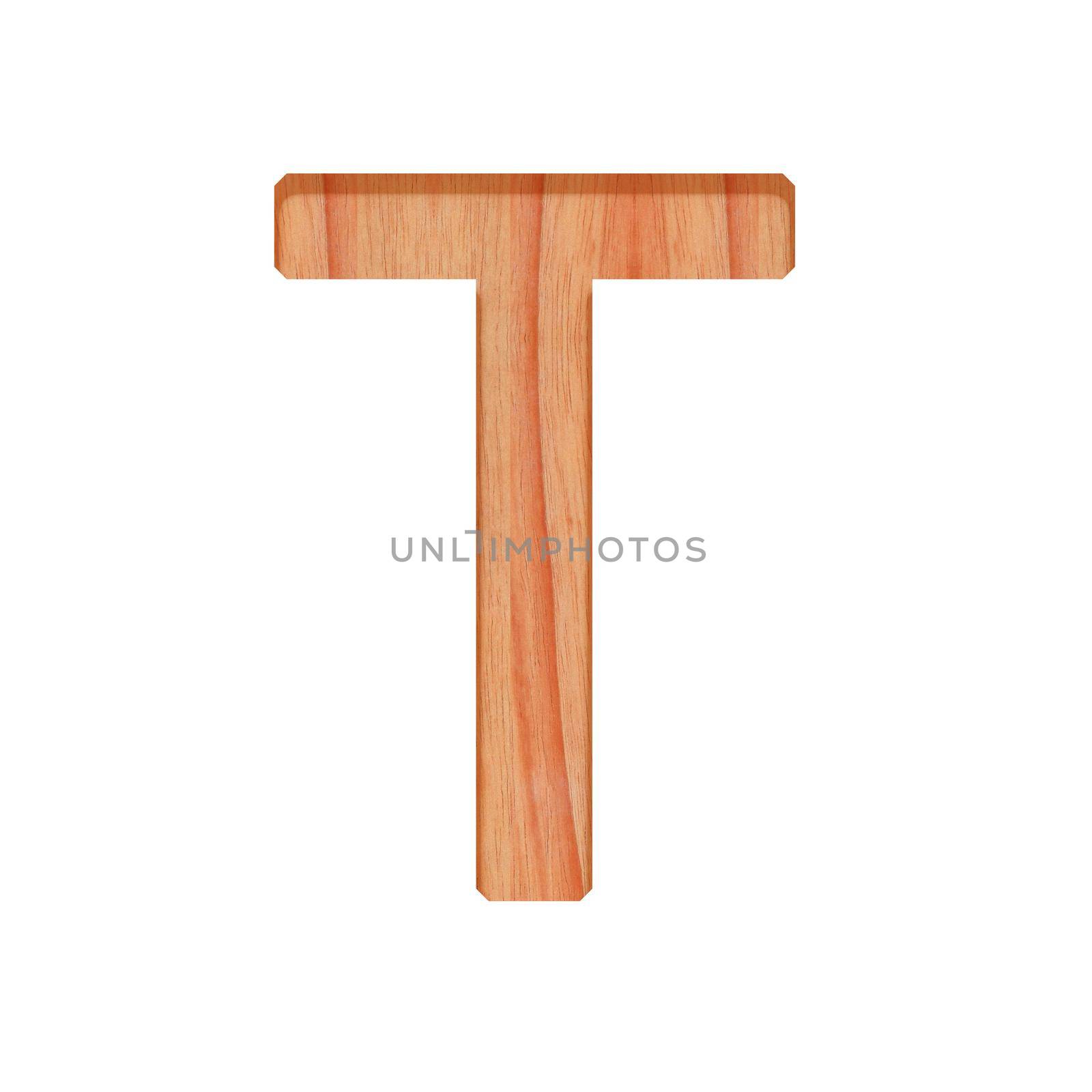 wooden letter pattern beautiful 3d isolated on white background, design alphabet T by pramot
