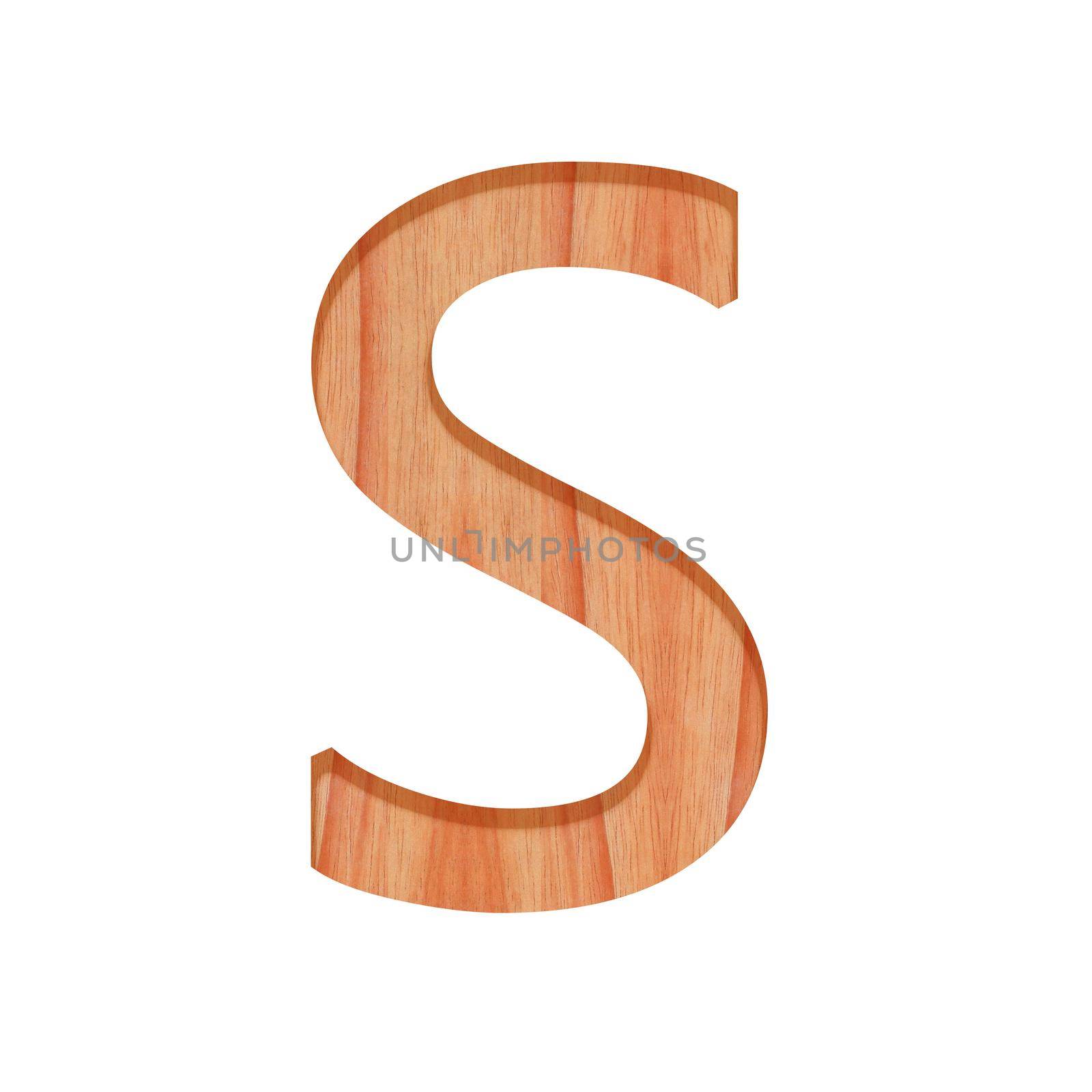 wooden letter pattern beautiful 3d isolated on white background, design alphabet S