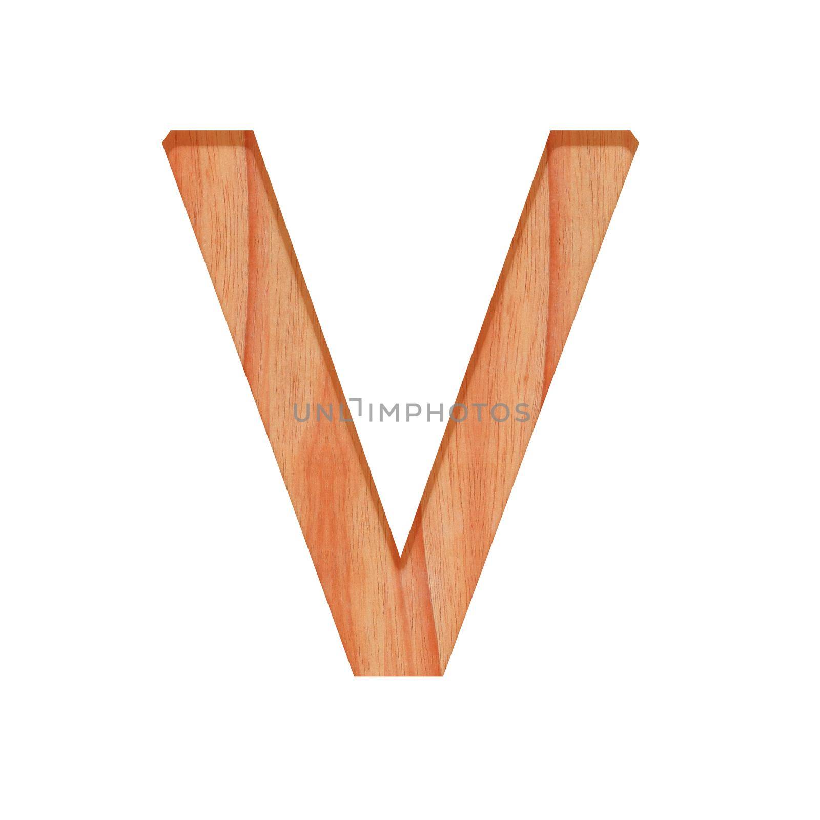 wooden letter pattern beautiful 3d isolated on white background, design alphabet V by pramot