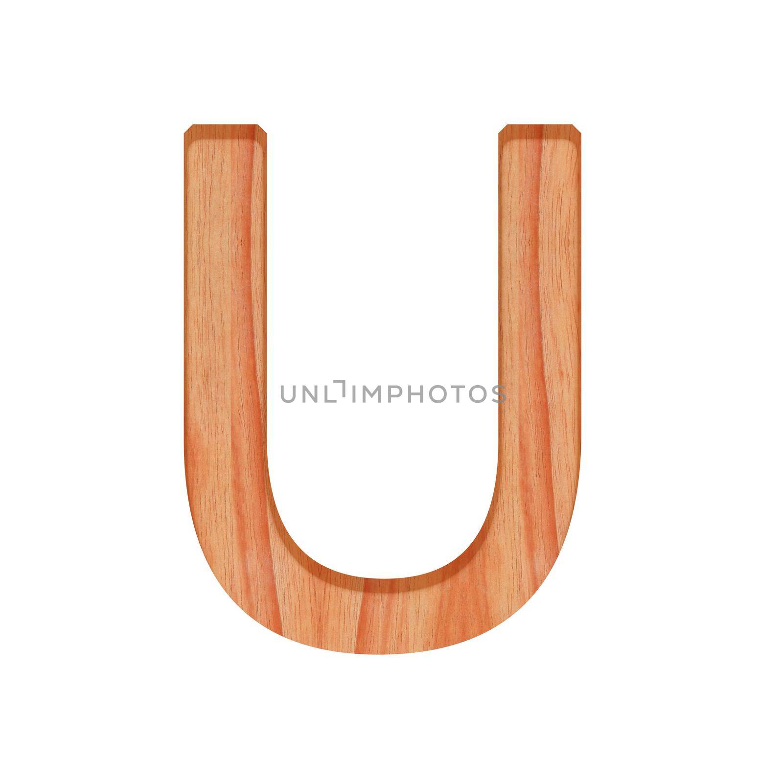 wooden letter pattern beautiful 3d isolated on white background, design alphabet U by pramot