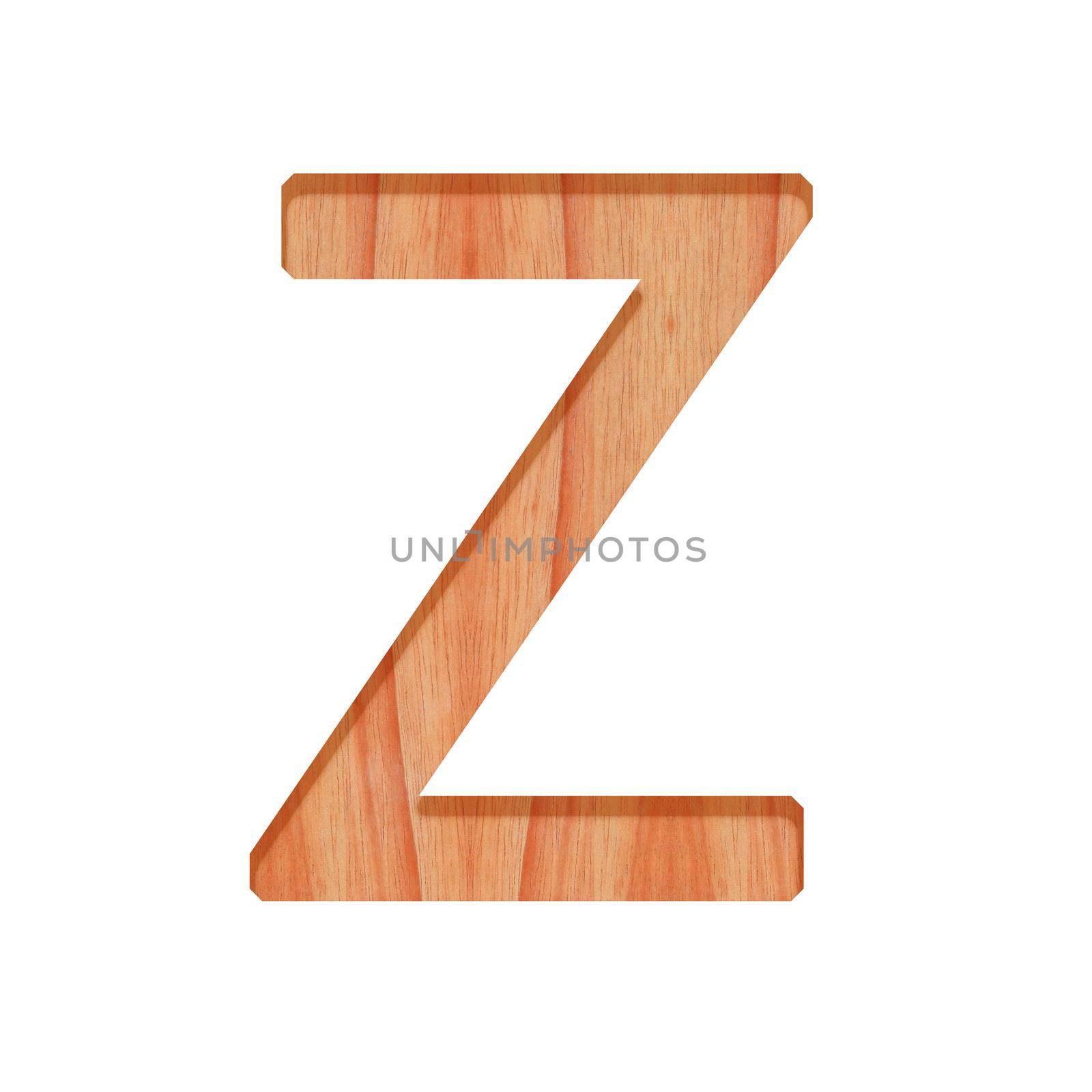 wooden letter pattern beautiful 3d isolated on white background, design alphabet Z by pramot