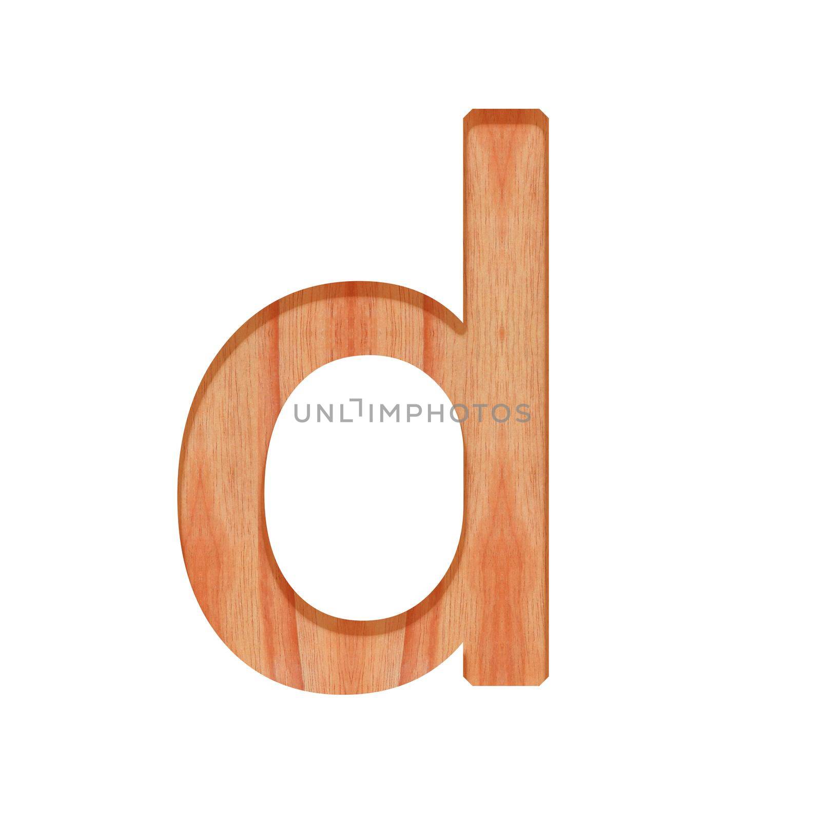 alphabet small wooden vintage. lowercase letter  pattern beautiful 3d isolated on white background ( design consonant d )
