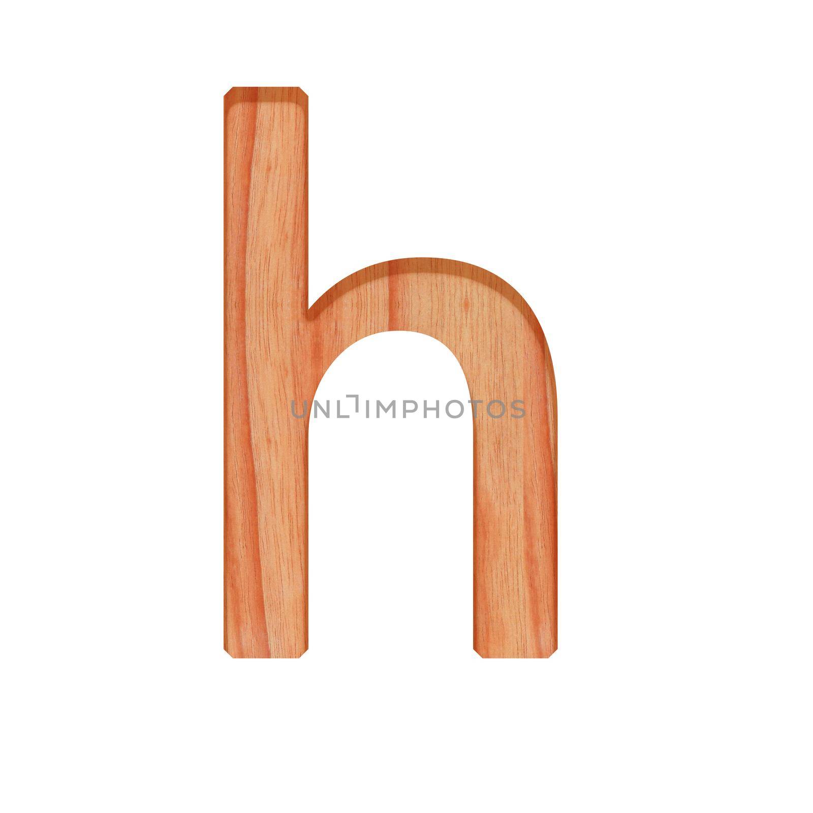 alphabet small wooden vintage. lowercase letter  pattern beautiful 3d isolated on white background ( design consonant h ) by pramot