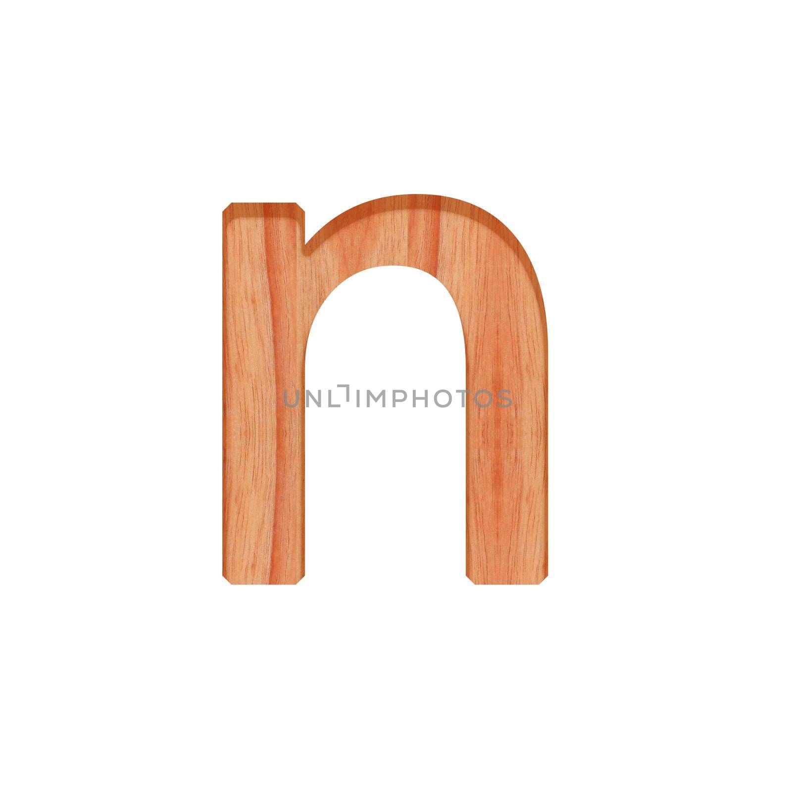 alphabet small wooden vintage. lowercase letter  pattern beautiful 3d isolated on white background ( design consonant n ) by pramot