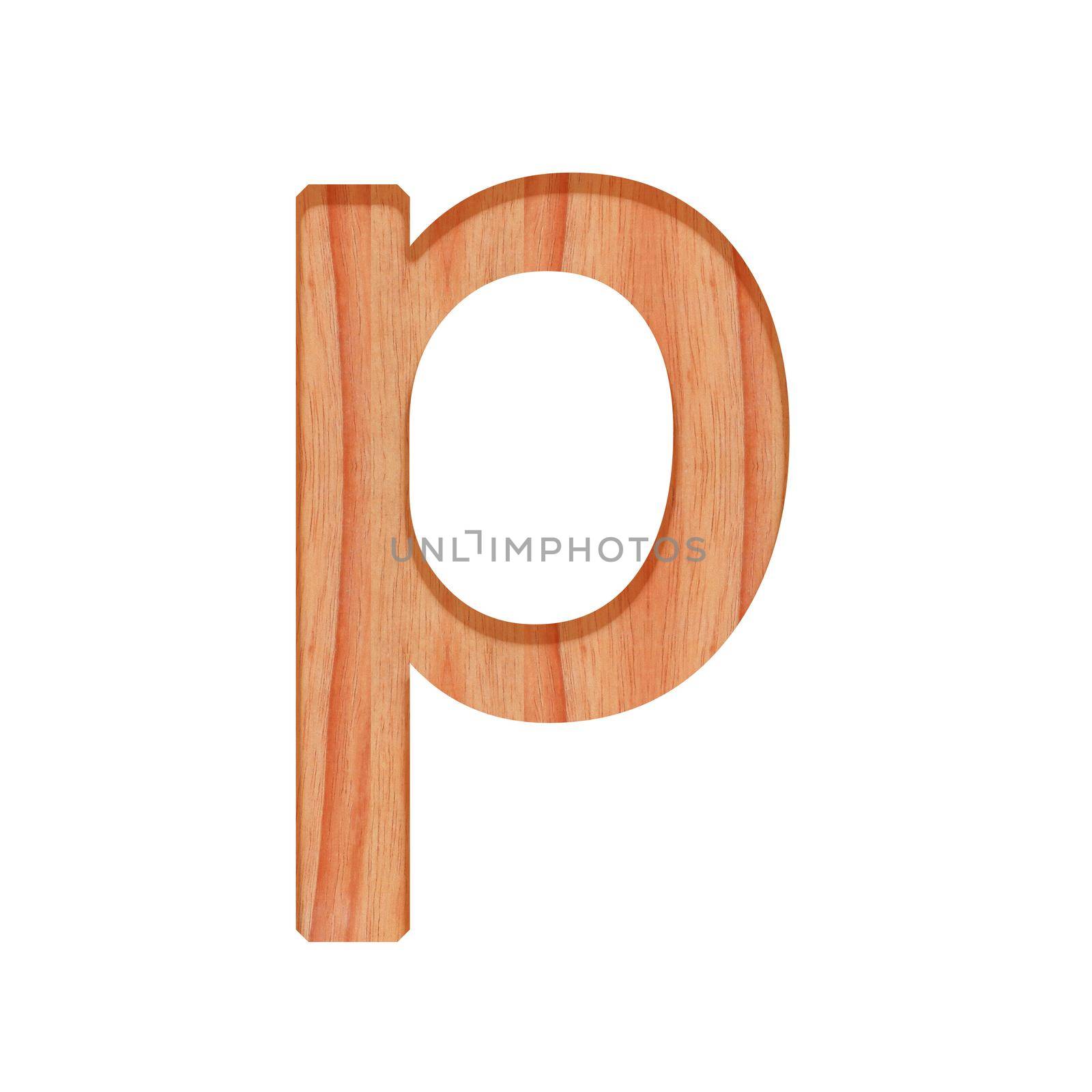 alphabet small wooden vintage. lowercase letter  pattern beautiful 3d isolated on white background ( design consonant p ) by pramot