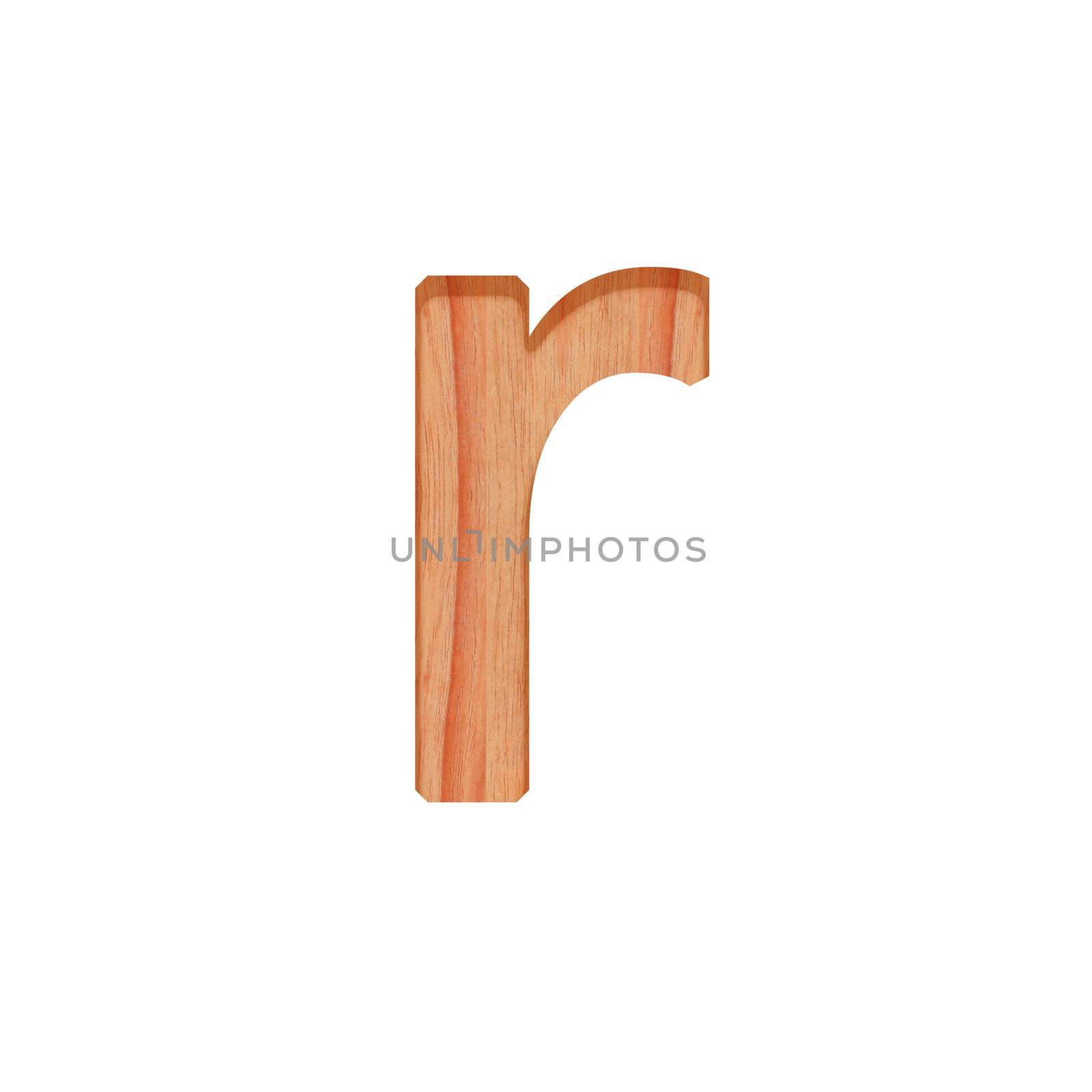 alphabet small wooden vintage. lowercase letter  pattern beautiful 3d isolated on white background ( design consonant r )