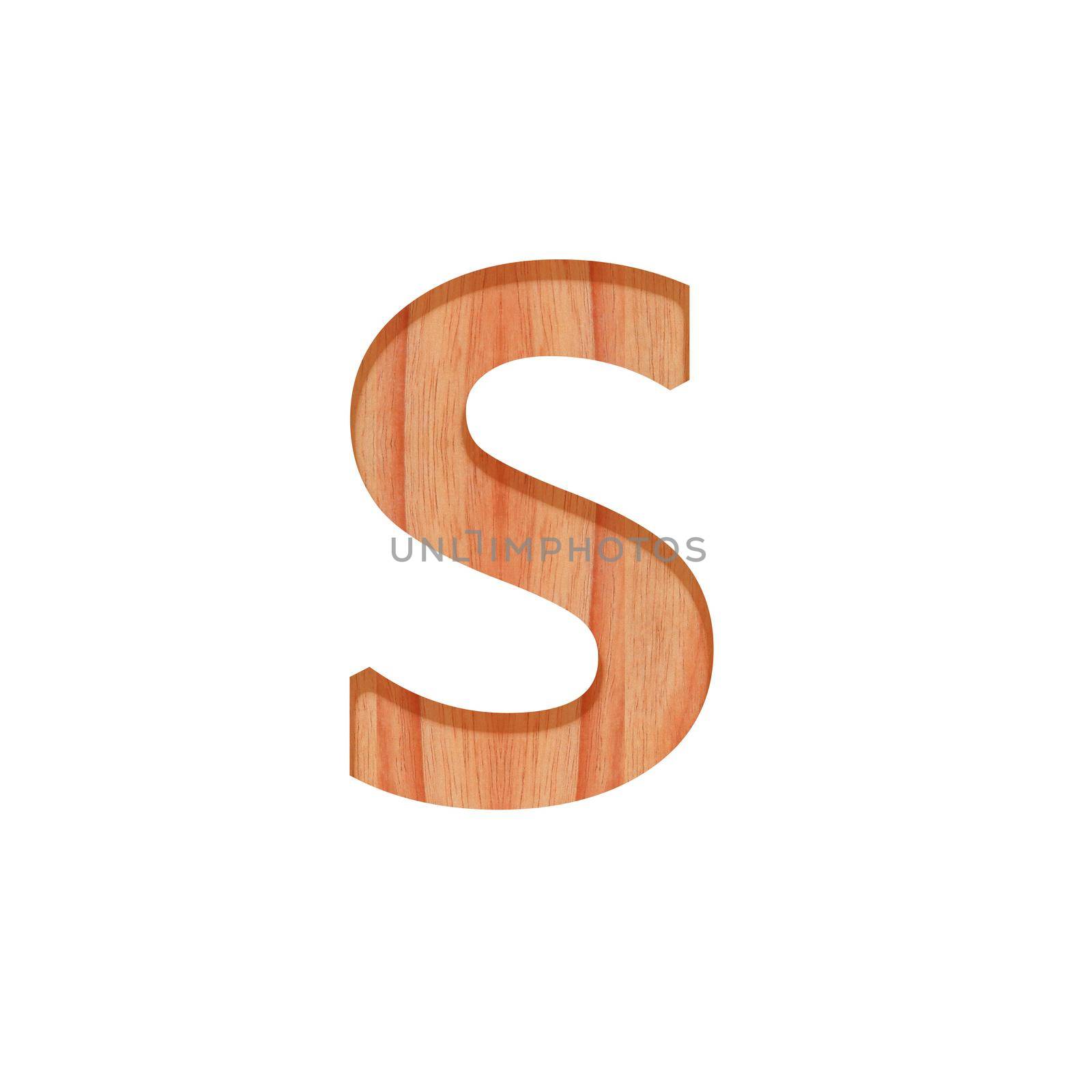 alphabet small wooden vintage. lowercase letter  pattern beautiful 3d isolated on white background ( design consonant s )