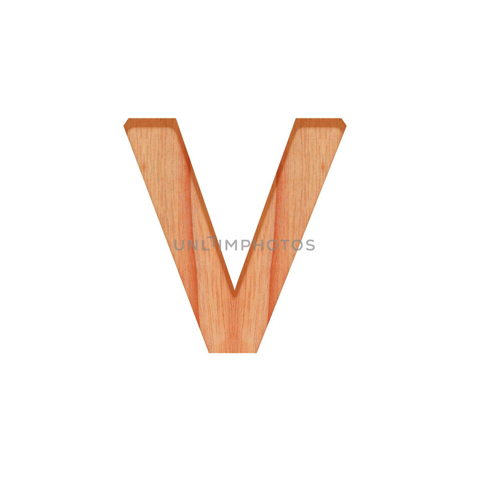 alphabet small wooden vintage. lowercase letter  pattern beautiful 3d isolated on white background ( design consonant v )
