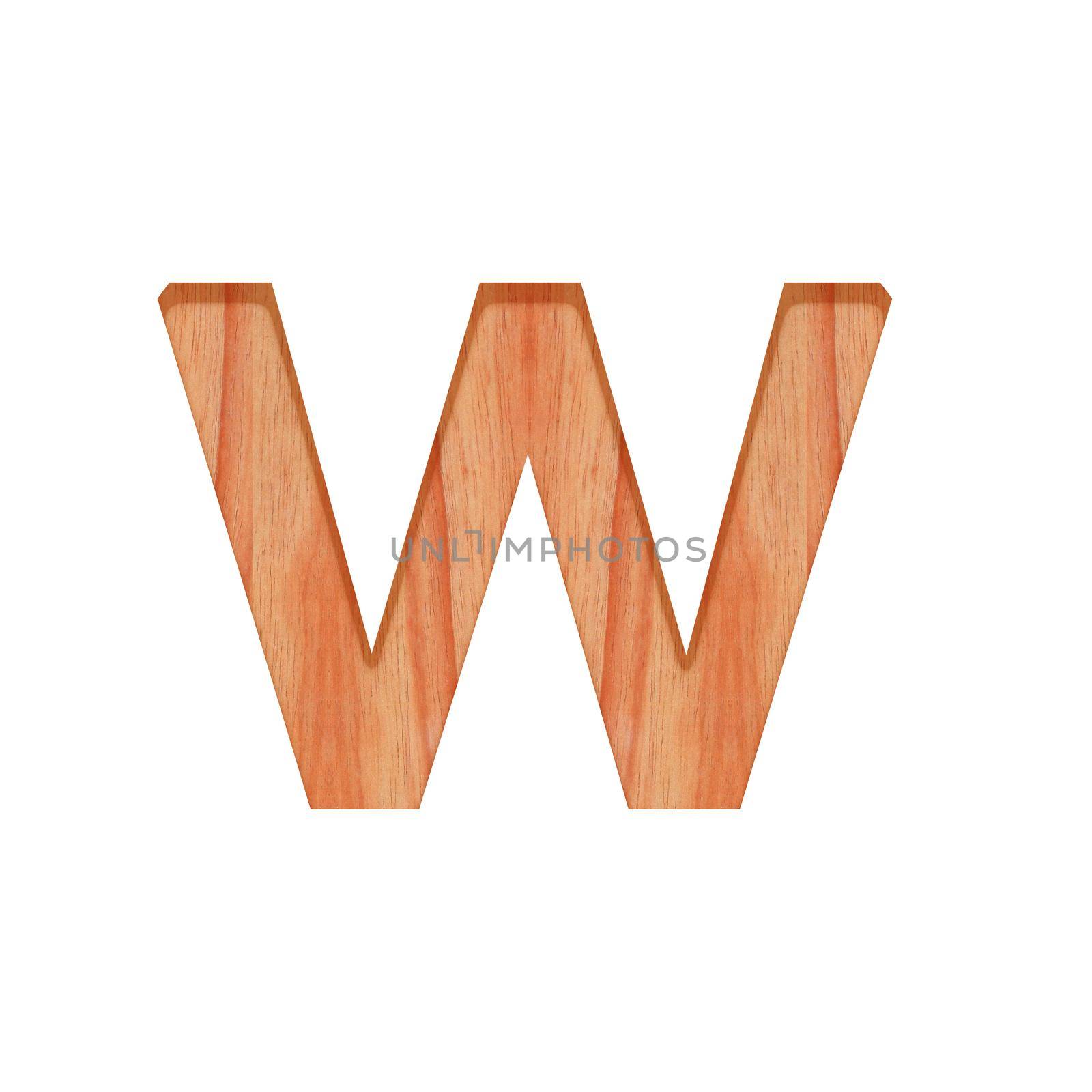 alphabet small wooden vintage. lowercase letter  pattern beautiful 3d isolated on white background ( design consonant w )