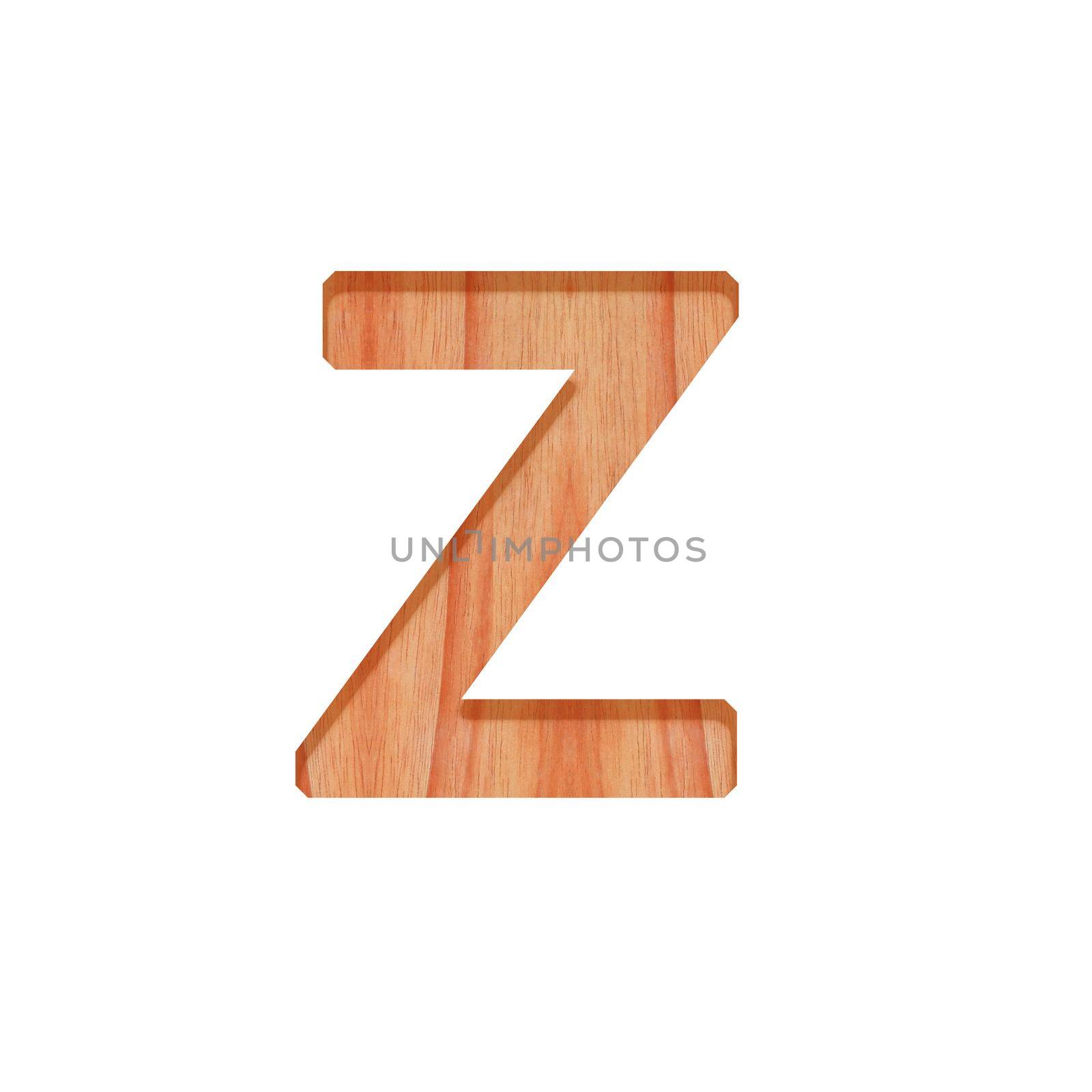 alphabet small wooden vintage. lowercase letter  pattern beautiful 3d isolated on white background ( design consonant z )