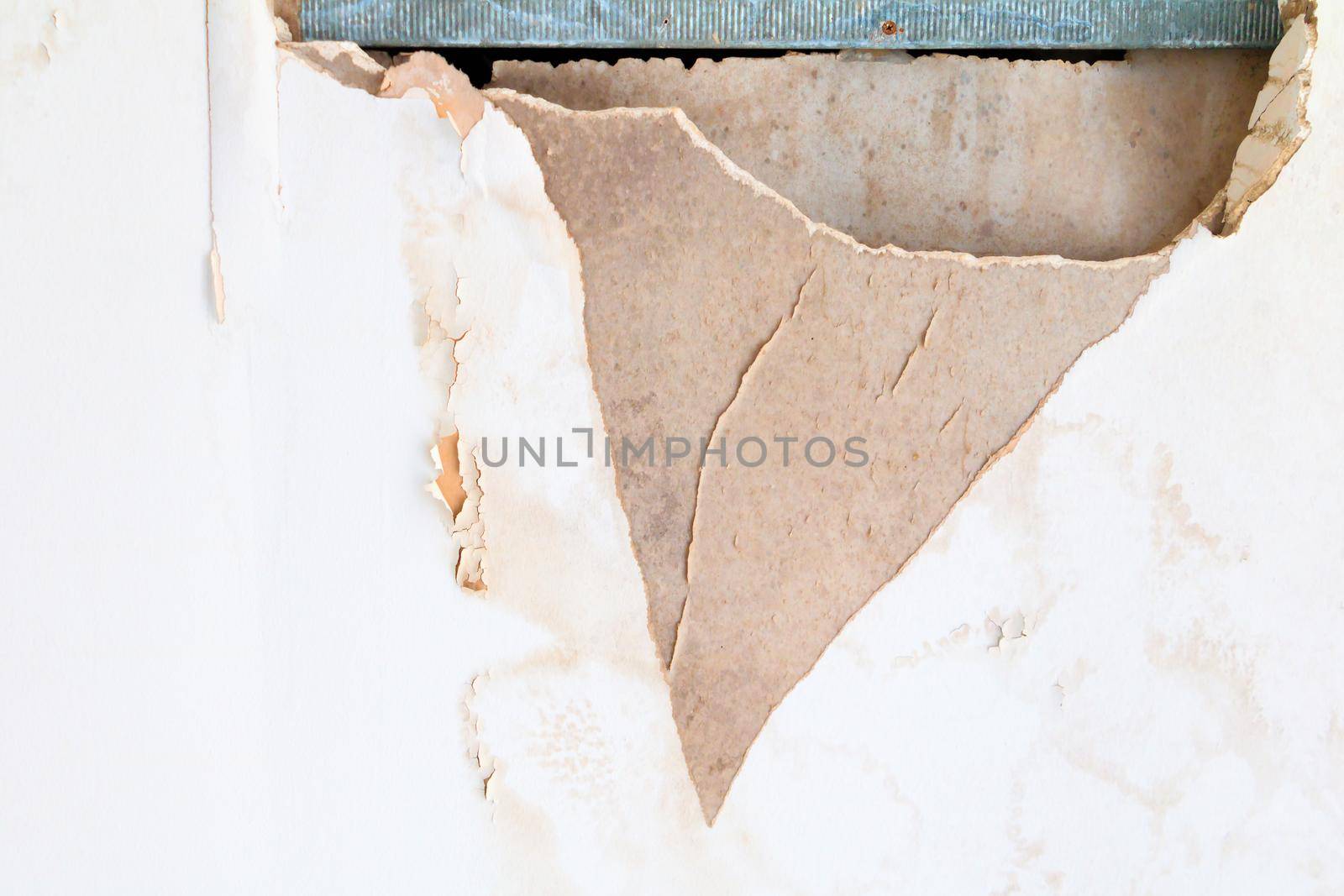 gypsum ceiling inside damaged by water leaking