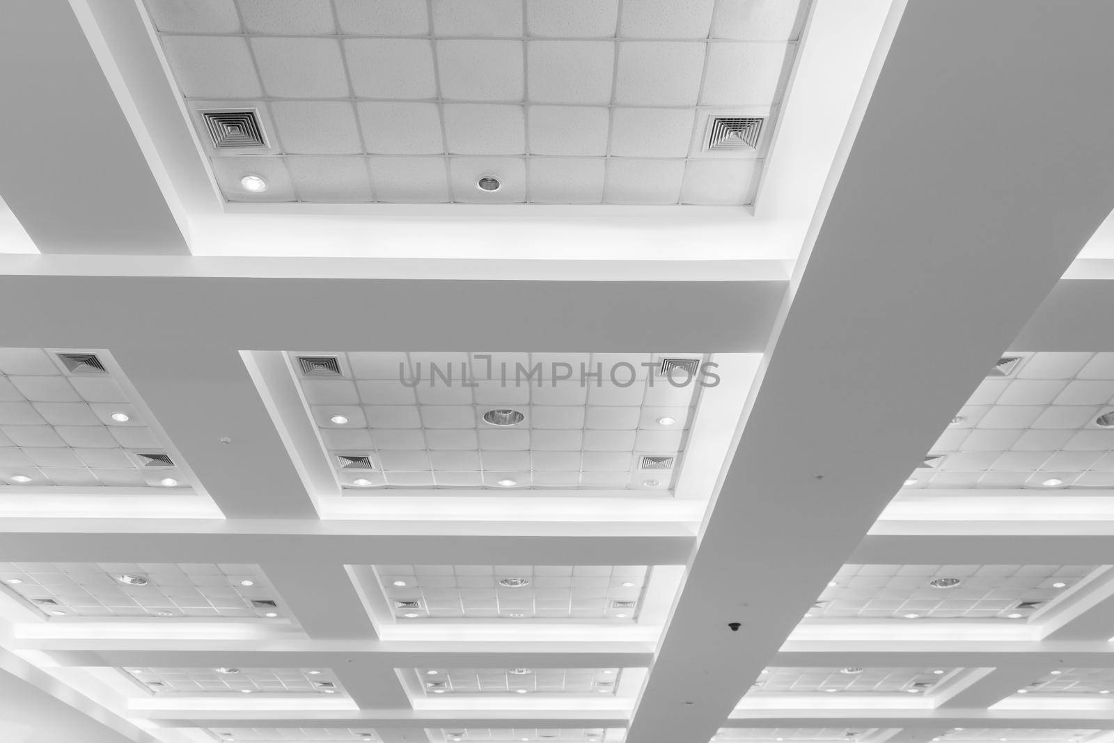 ceiling of business interior office building and light neon. style monochrome with copy space add text