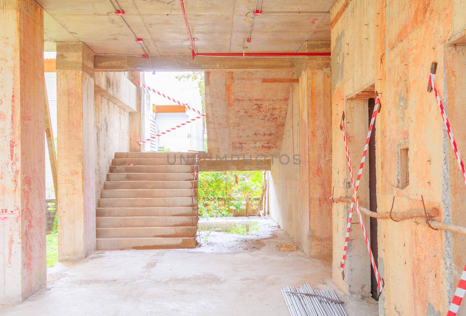 stair cement interior building construction site in develop housing with copy space add text by pramot