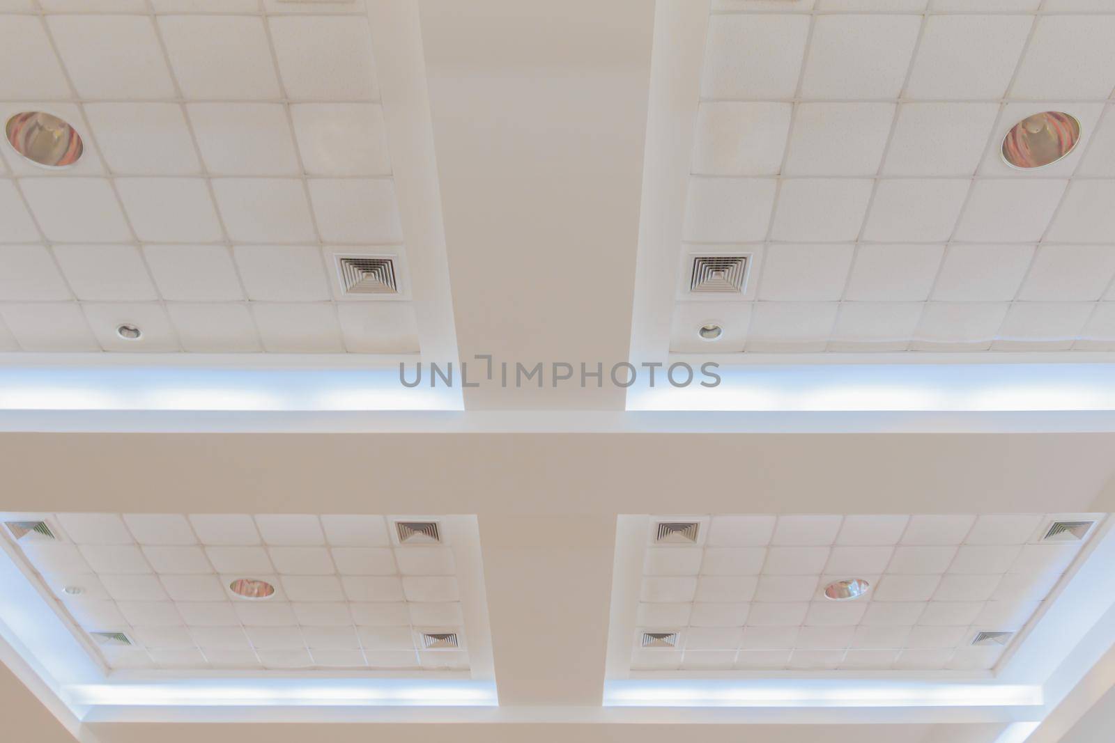 ceiling gypsum of business interior office building and light neon. style monochrome with copy space add text by pramot