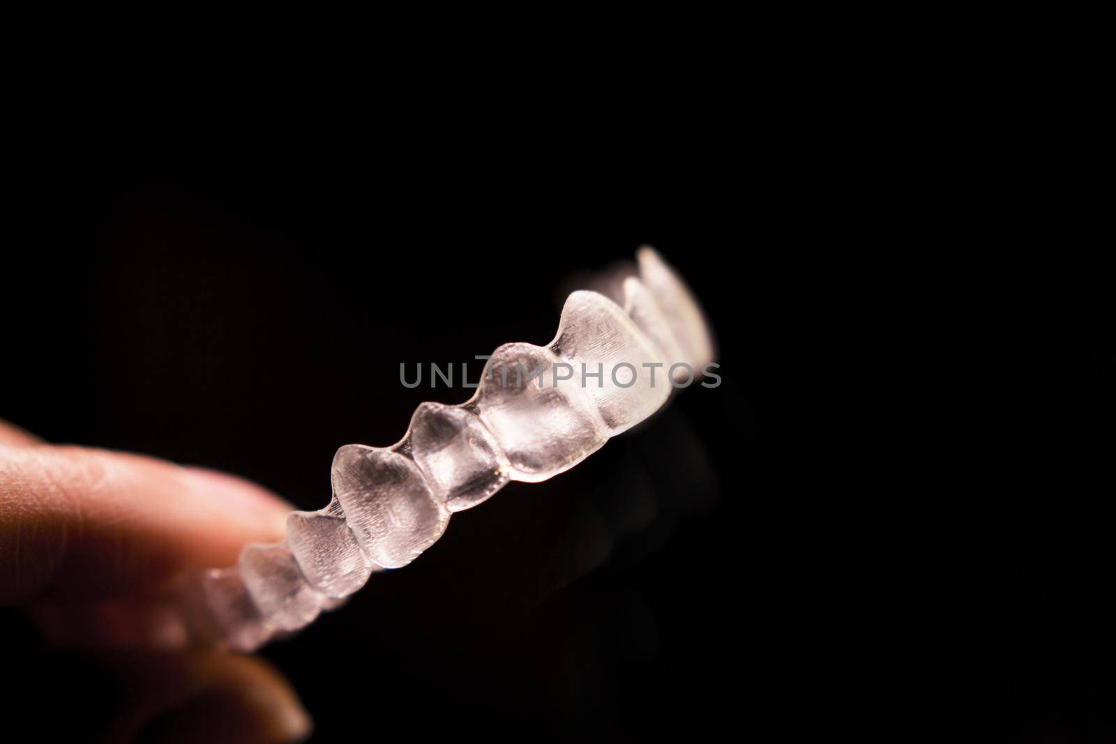 Transparent ferule retainer teeth alignment. Copy space