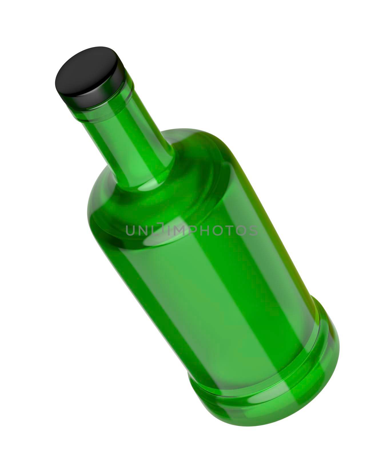 Green glass bottle, isolated on white background