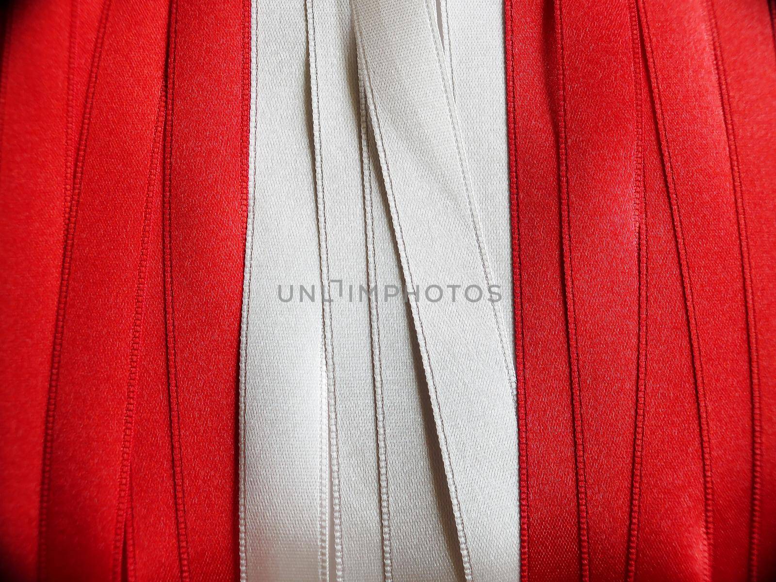 PERUVIAN flag or banner made with red and white ribbons