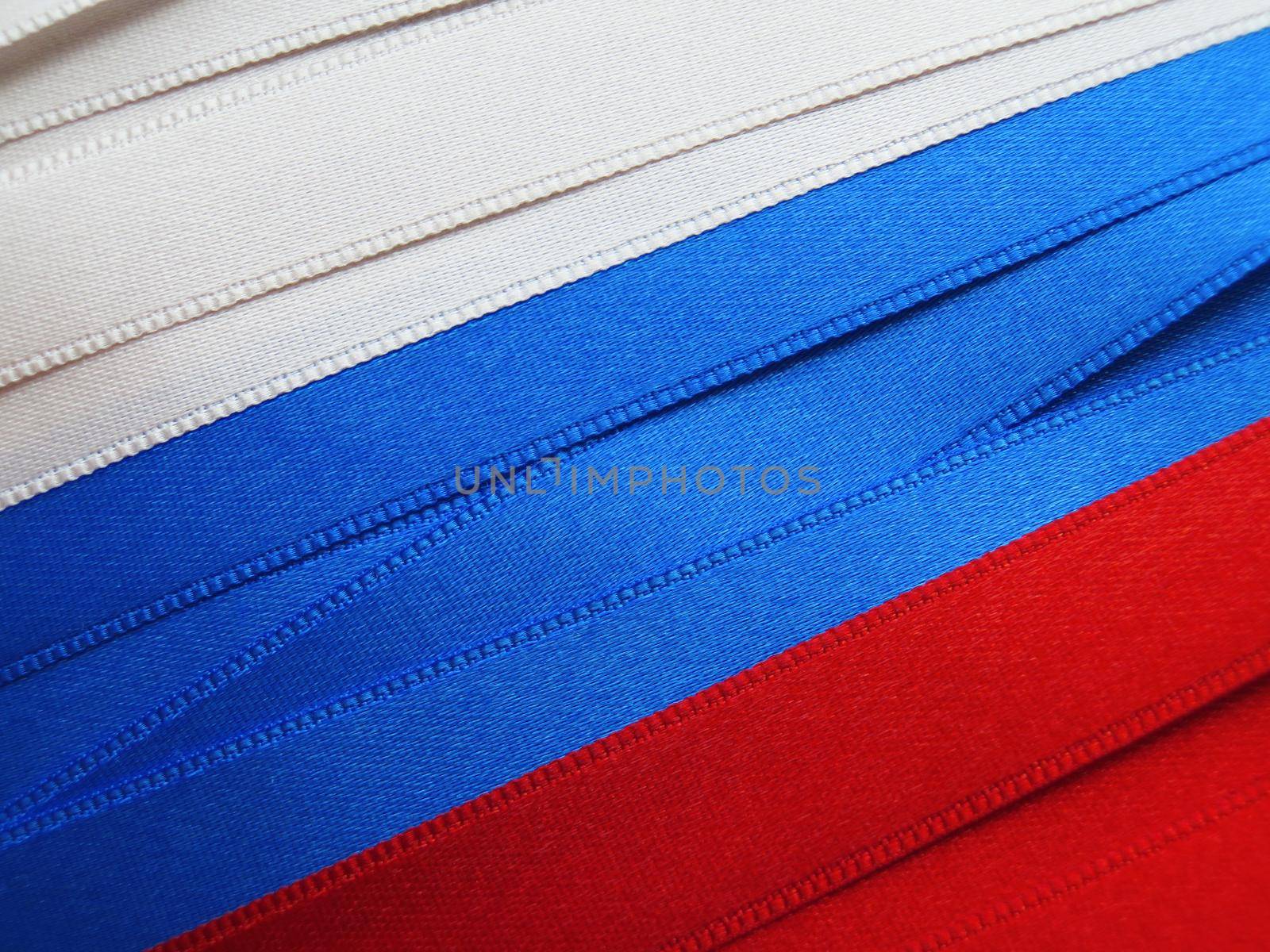 Russia flag or banner made with red, blue and white ribbons