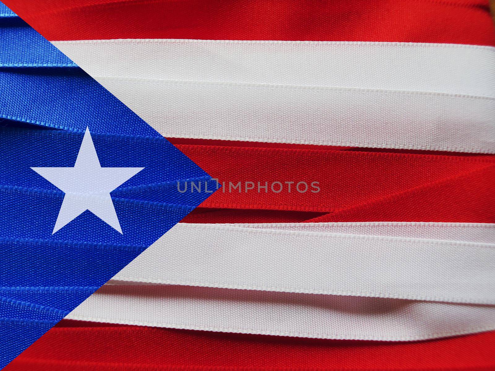 Puerto Rico flag or banner made with red, blue and white ribbons