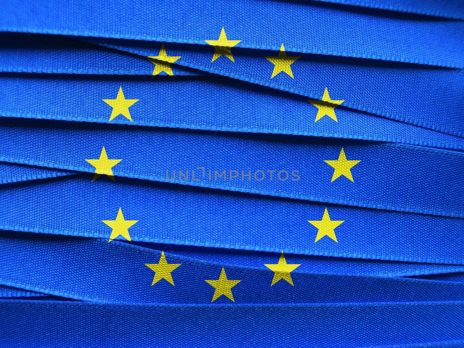 EUROPEAN UNION flag or banner made with blue ribbon