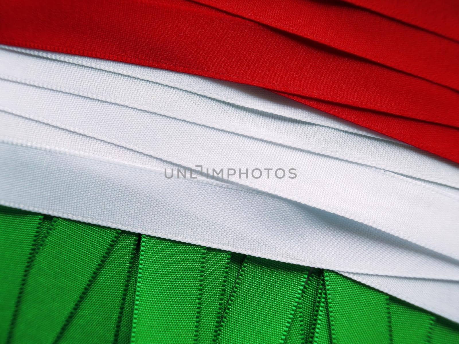 Hungary flag or banner made with green, white and red ribbons