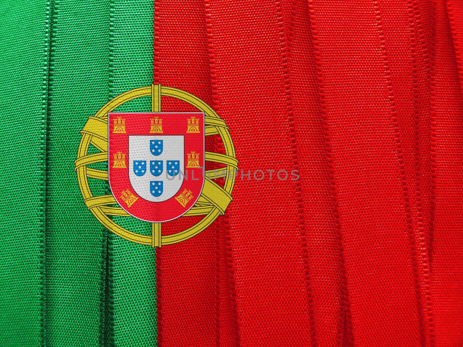 Portugal flag or banner made with red, white and green ribbons