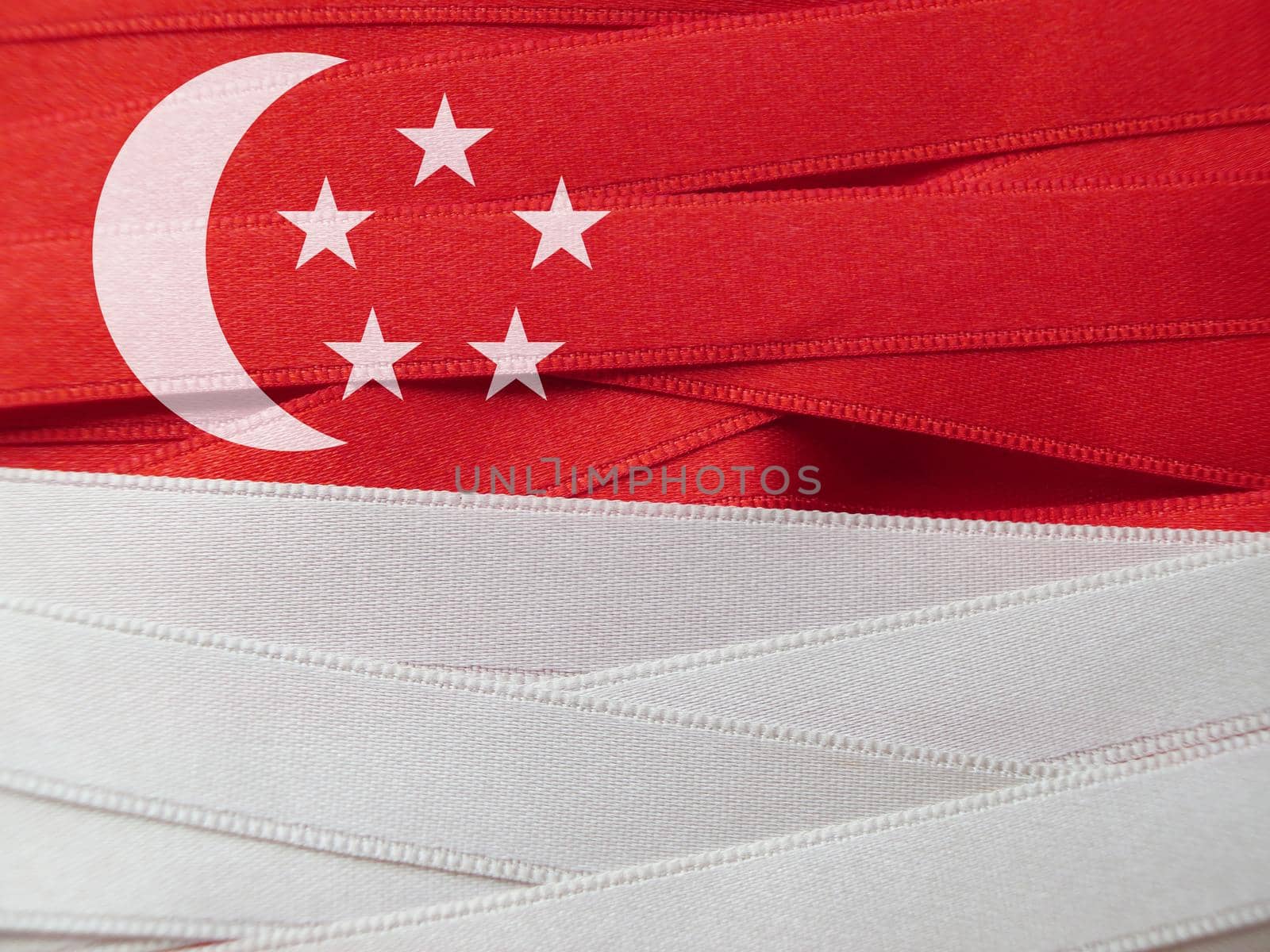 Singapore flag or banner made with red and white ribbons