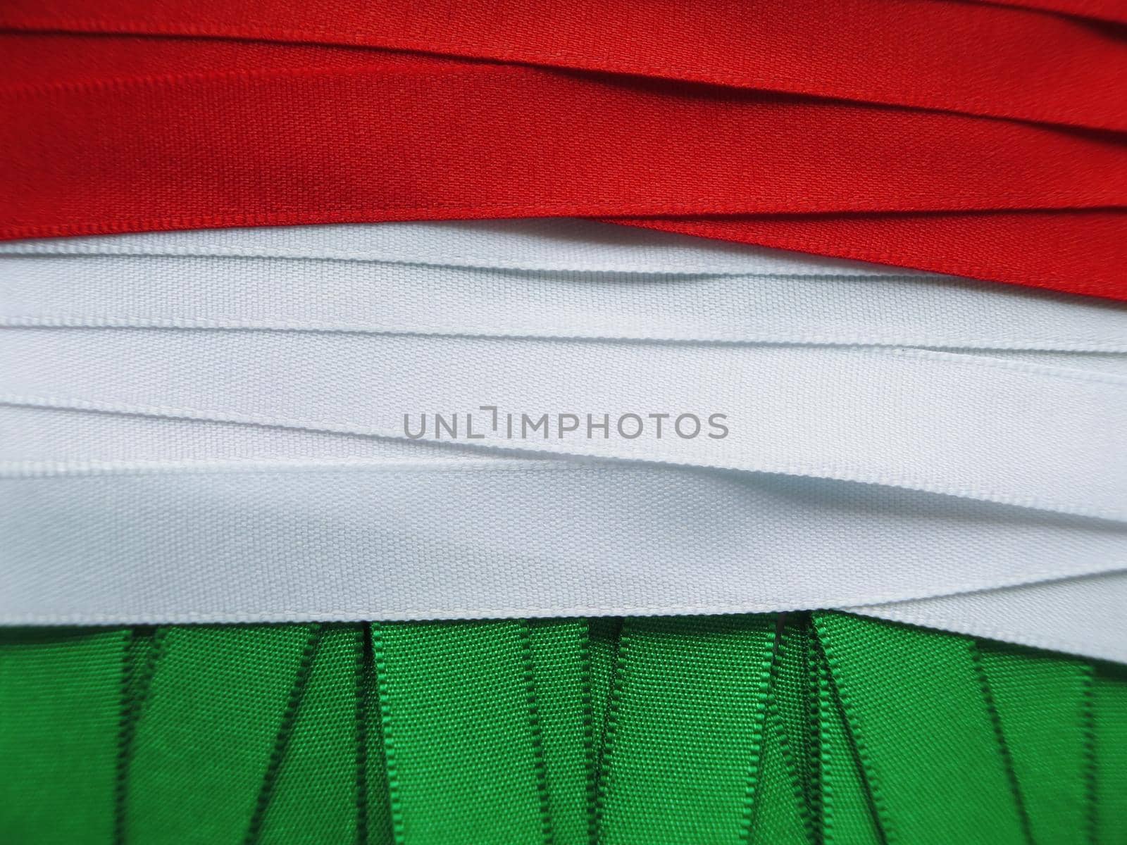 Hungary flag or banner made with green, white and red ribbons