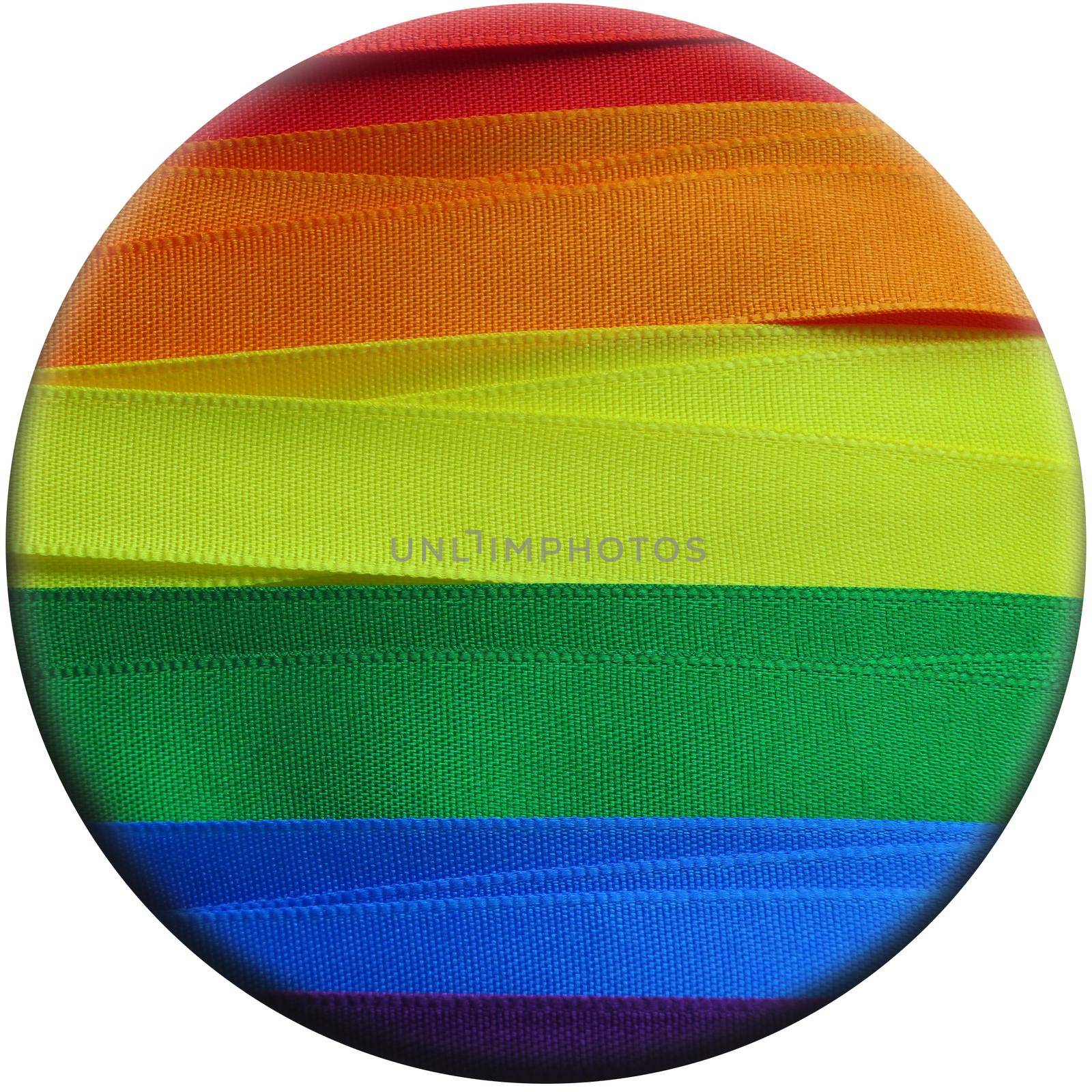 Gay Flag flag or banner made with red, orange, yellow, green, blue and purple ribbons