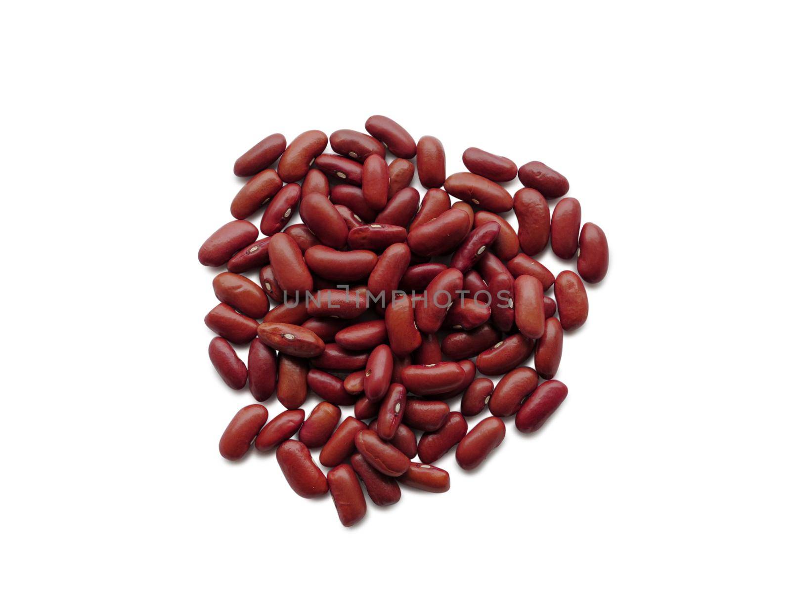 Closeup of Raw Red Kidney Beans Isolated on White Background by aroas