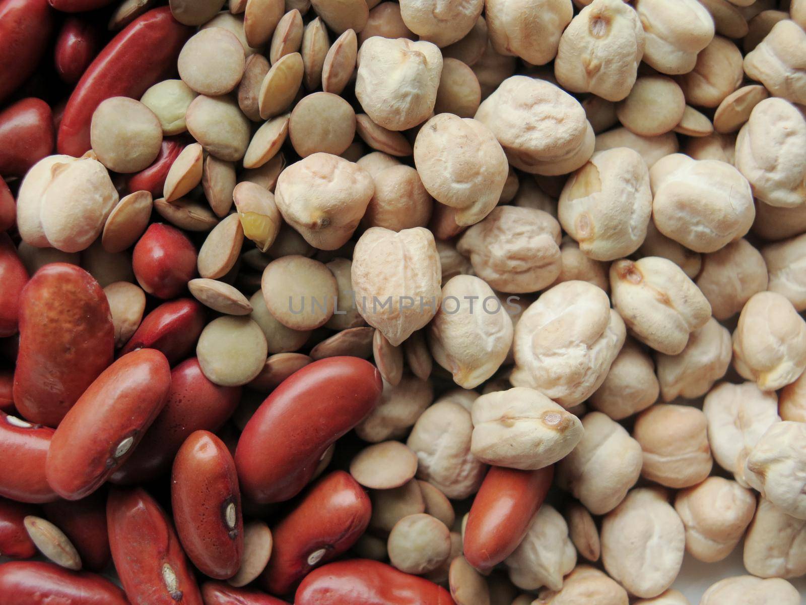 Raw Red Beans, lentils and chickpeas Background. healthy food