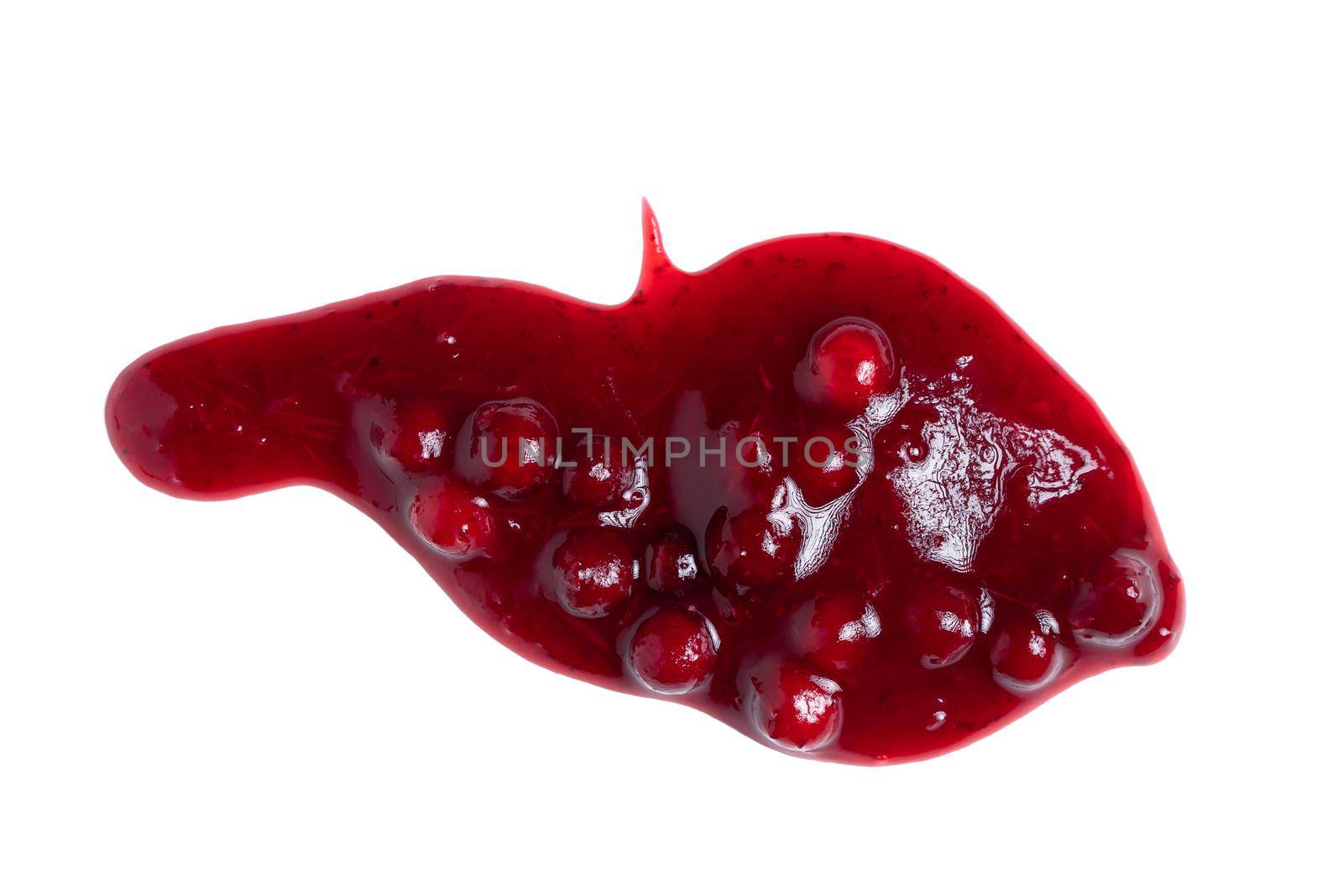Blot of fresh ripe lingonberry sauce isolated on white background, top view by galsand