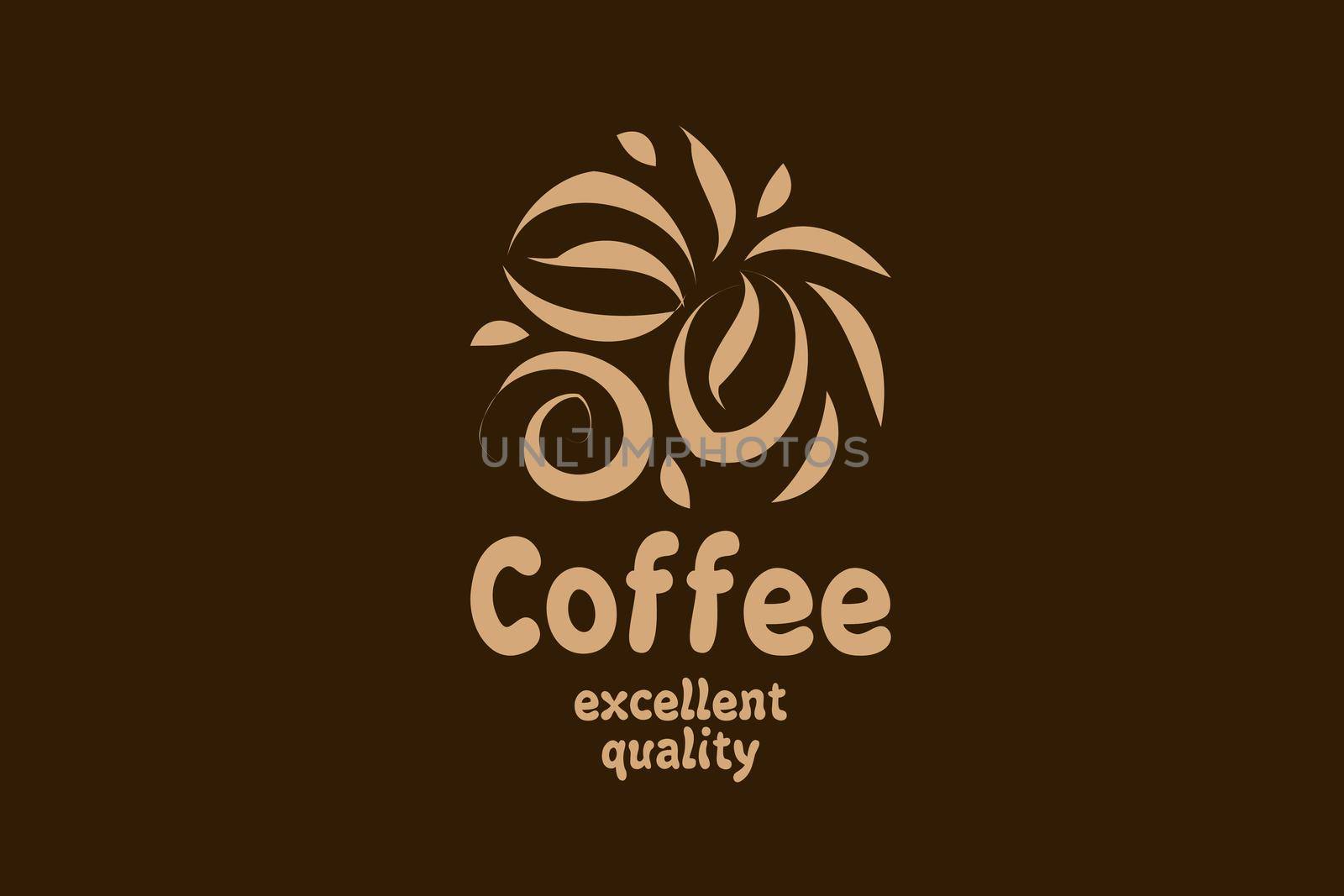 Vector logo with coffee beans drawn on a dark background.