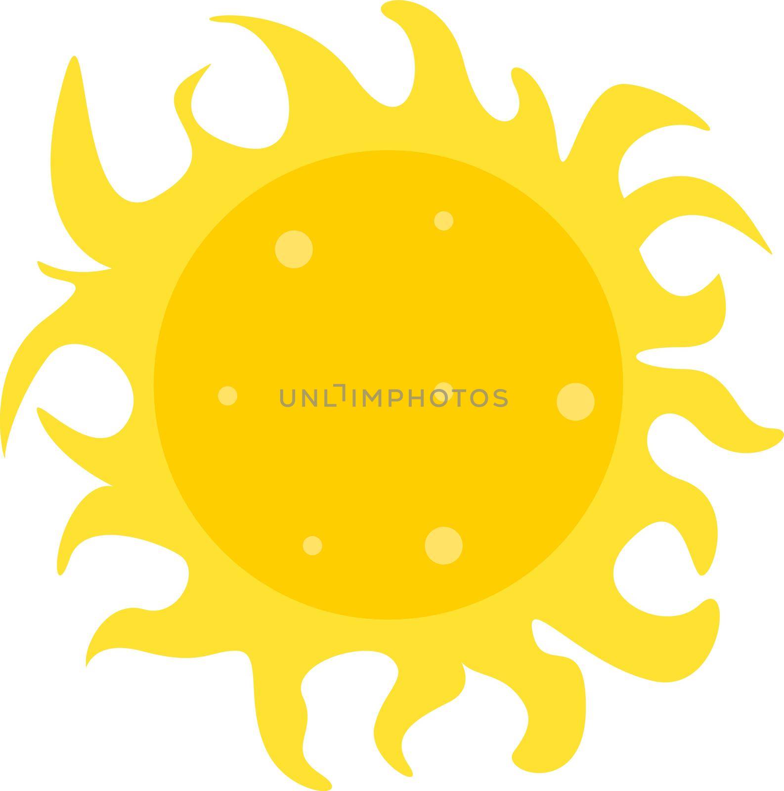 Orange summer sun, illustration, vector on white background.