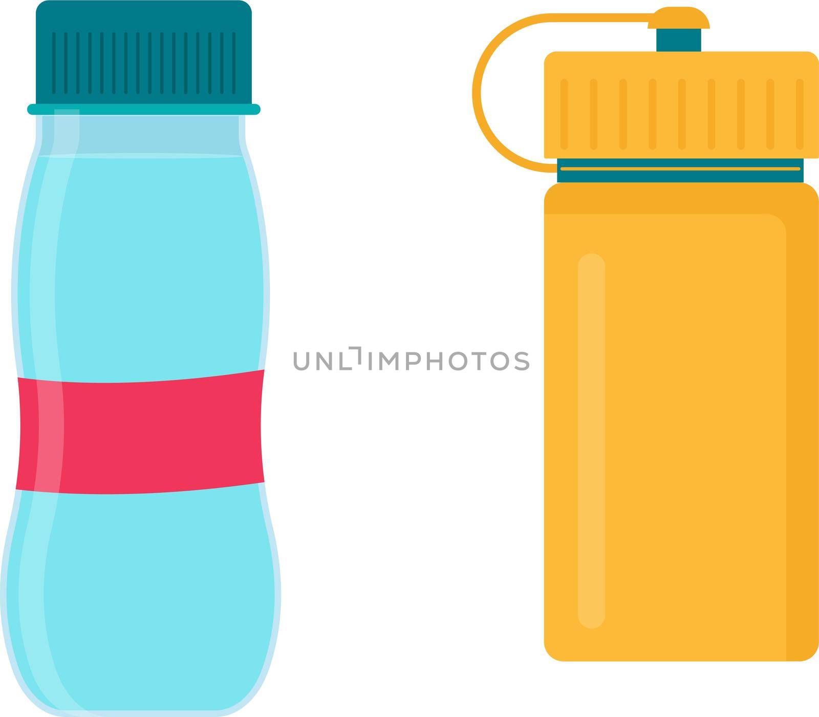 Sport water bottles, illustration, vector on white background. by Morphart